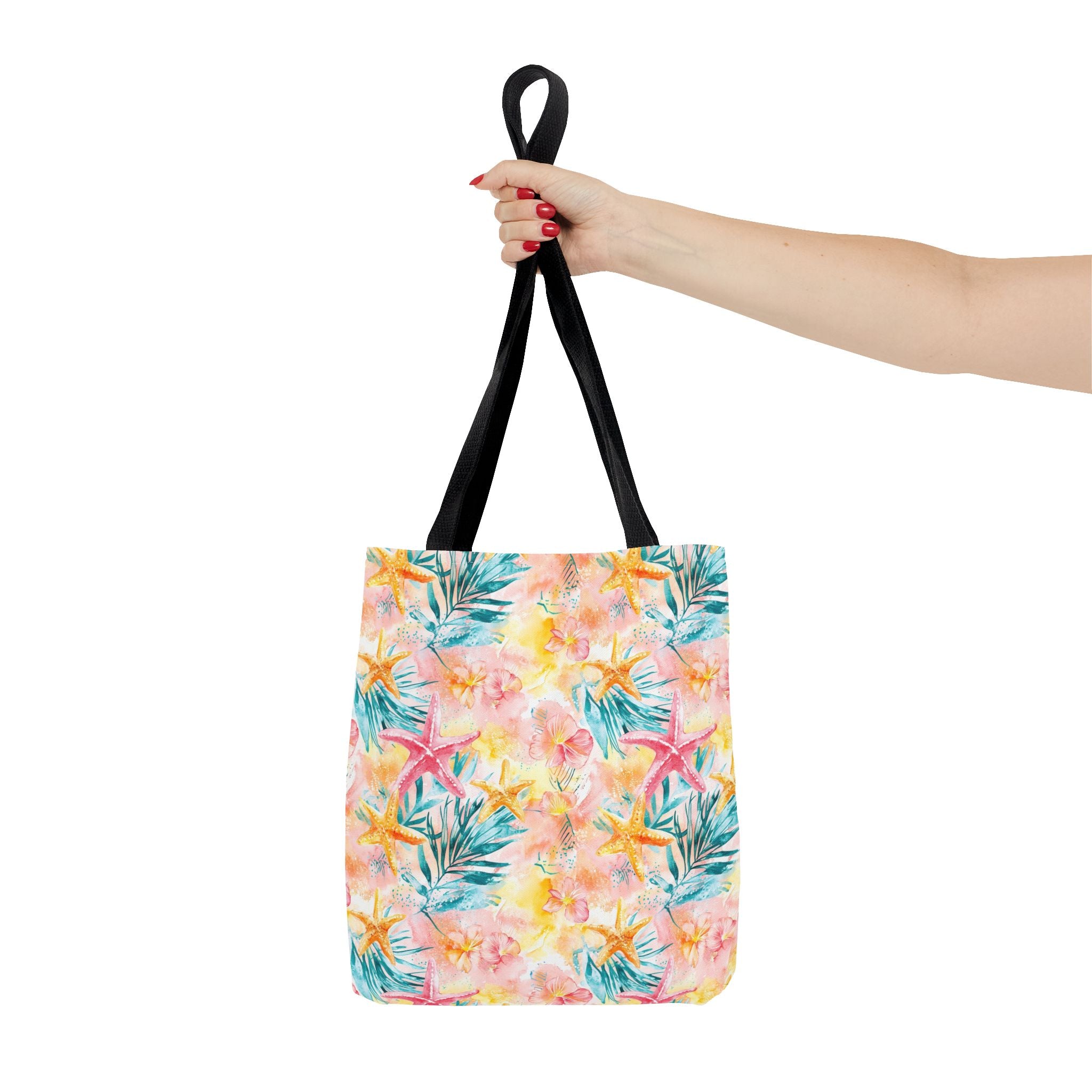 Pink tropical Starfish Tote Bag - Tropical Floral Print, Beach Essentials, Eco-Friendly, Gift for Her, Summer Vibes, Shopping Companion