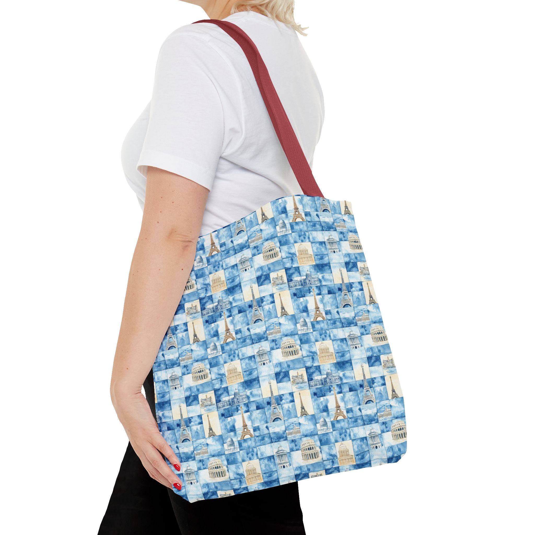 Europe- Chic Tote Bag with Blue Pattern, Stylish Shopping Tote, Beach Bag, Eco-Friendly Tote, Perfect Gift for Her