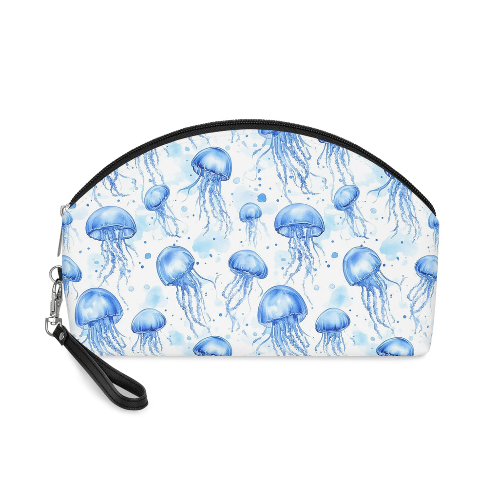 Blue Jelly Fish Makeup Bag, PU Faux Leather Makeup Bag, Travel Makeup kit, Vacation Makeup bag, Bridesmaid Gift, Makeup Organizer