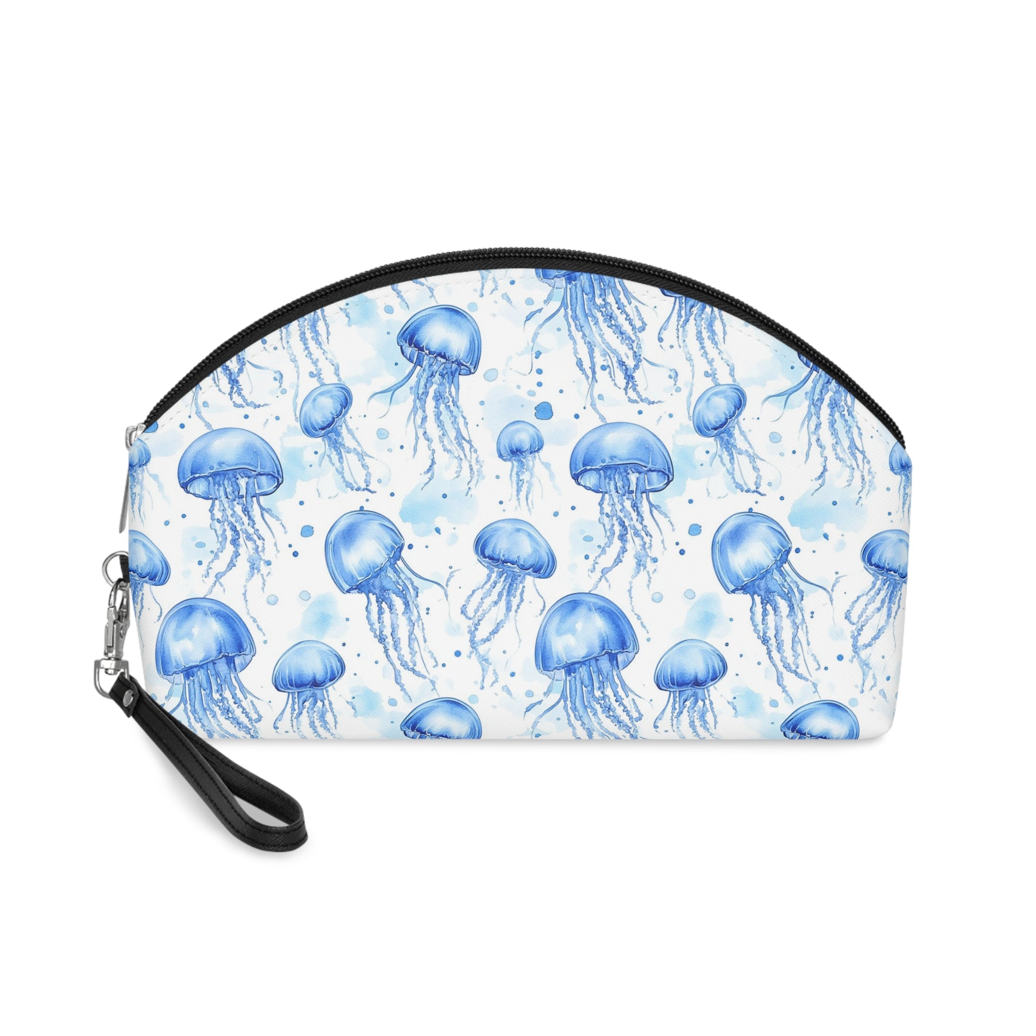 Blue Jelly Fish Makeup Bag, PU Faux Leather Makeup Bag, Travel Makeup kit, Vacation Makeup bag, Bridesmaid Gift, Makeup Organizer