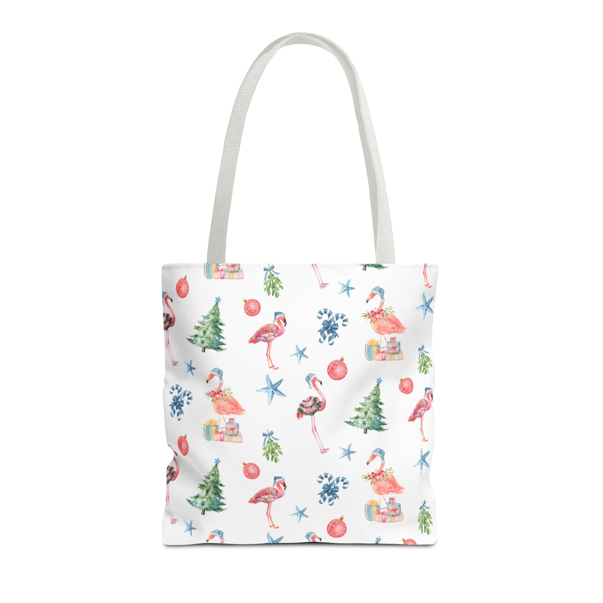 Christmas Flamingo Tote Bag, Holiday Gift, Summer Vibes, Beach Bag, Floral Shopper, Eco-Friendly，Gift Bag, Christmas Tote