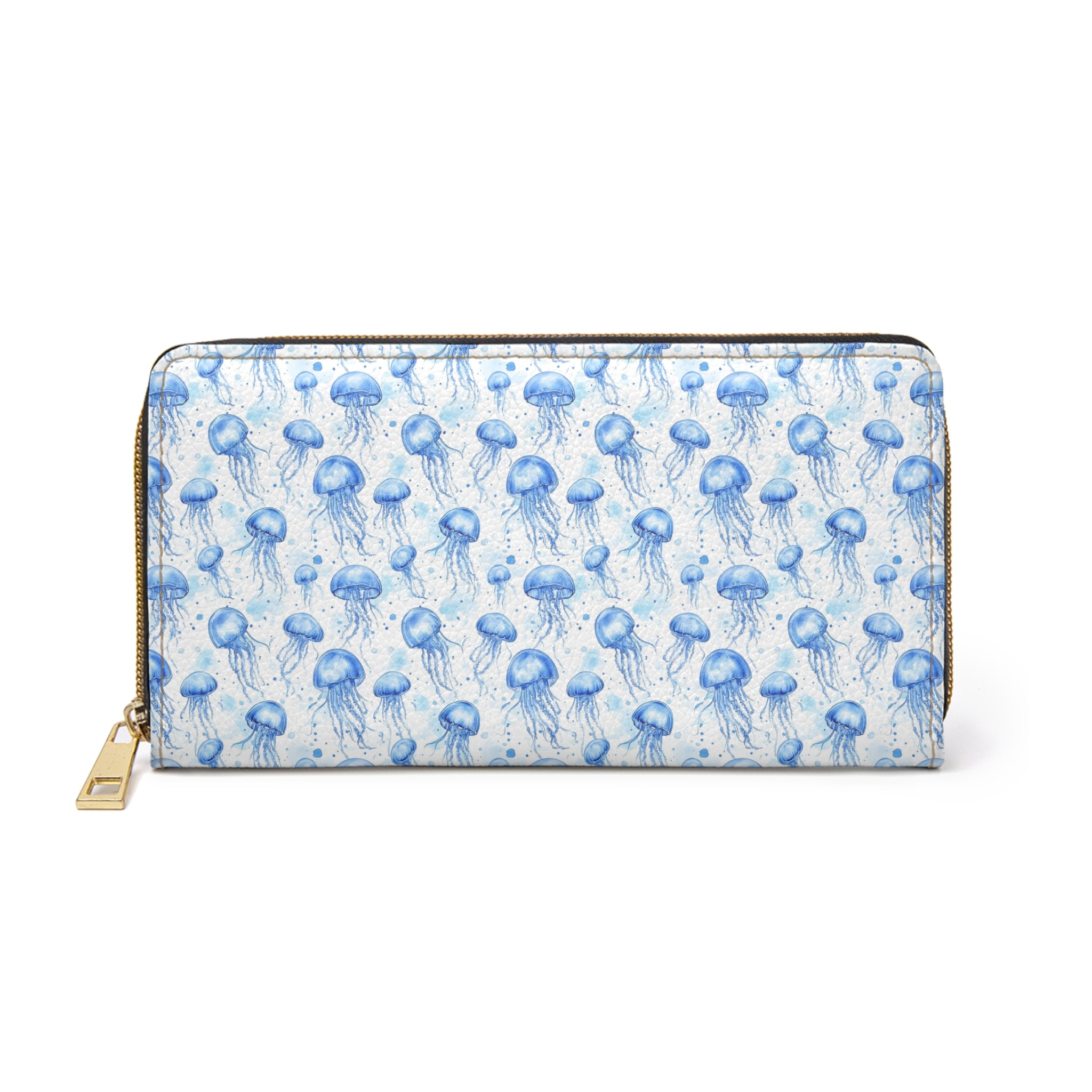 Blue Jellyfish Vegan Leather Wallet, Ocean-Inspired Zipper Wallet, Jellyfish Print Wallet, Blue Wallet, Travel Wallet, Trendy Purse, Beach Accessory, Gift Idea