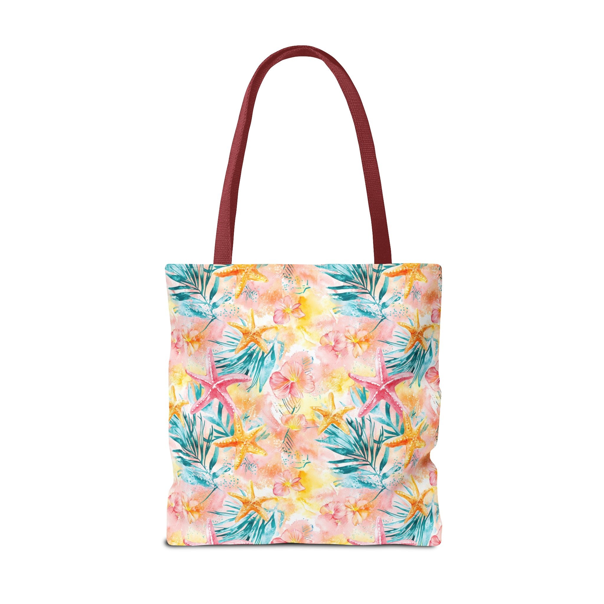 Pink tropical Starfish Tote Bag - Tropical Floral Print, Beach Essentials, Eco-Friendly, Gift for Her, Summer Vibes, Shopping Companion