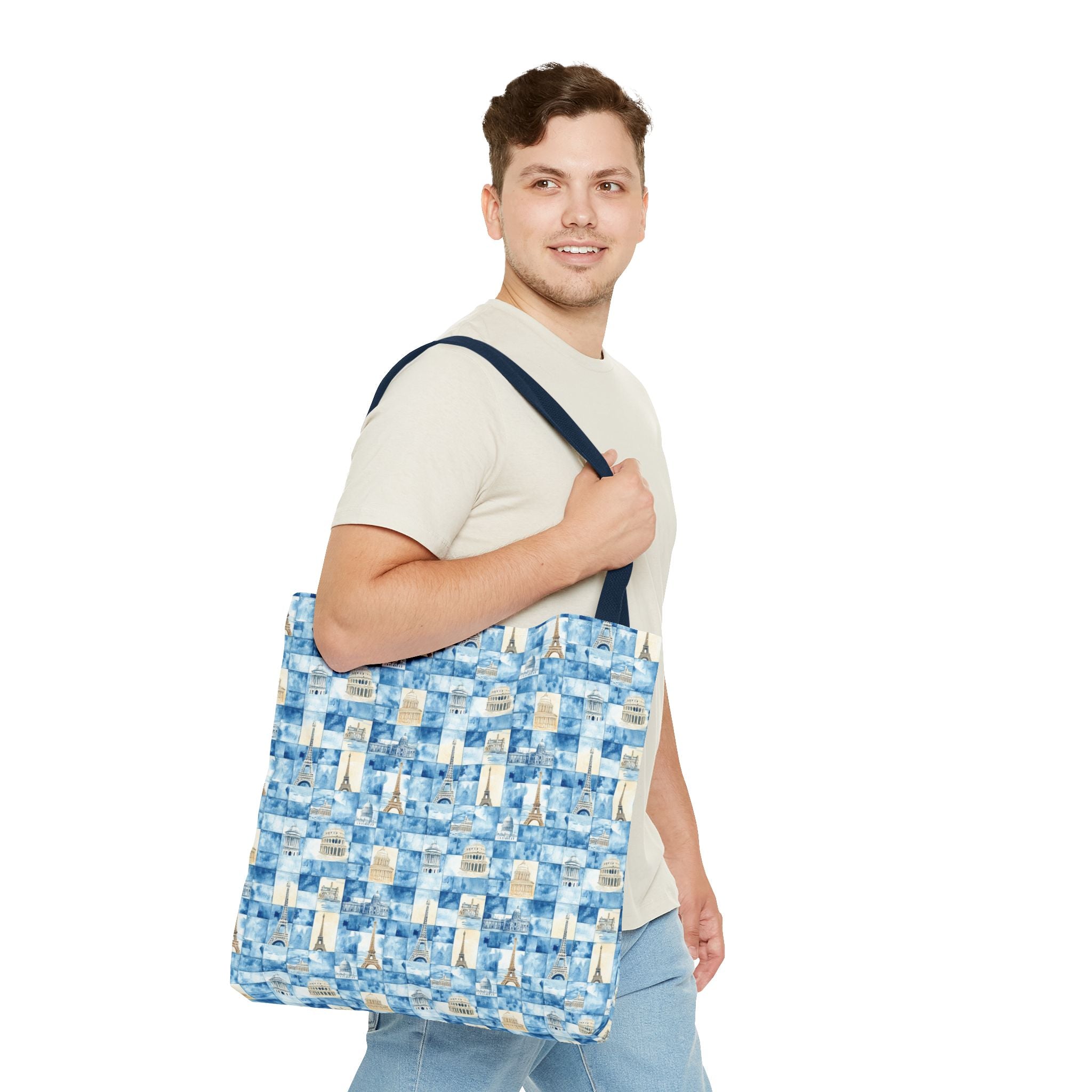 Europe- Chic Tote Bag with Blue Pattern, Stylish Shopping Tote, Beach Bag, Eco-Friendly Tote, Perfect Gift for Her