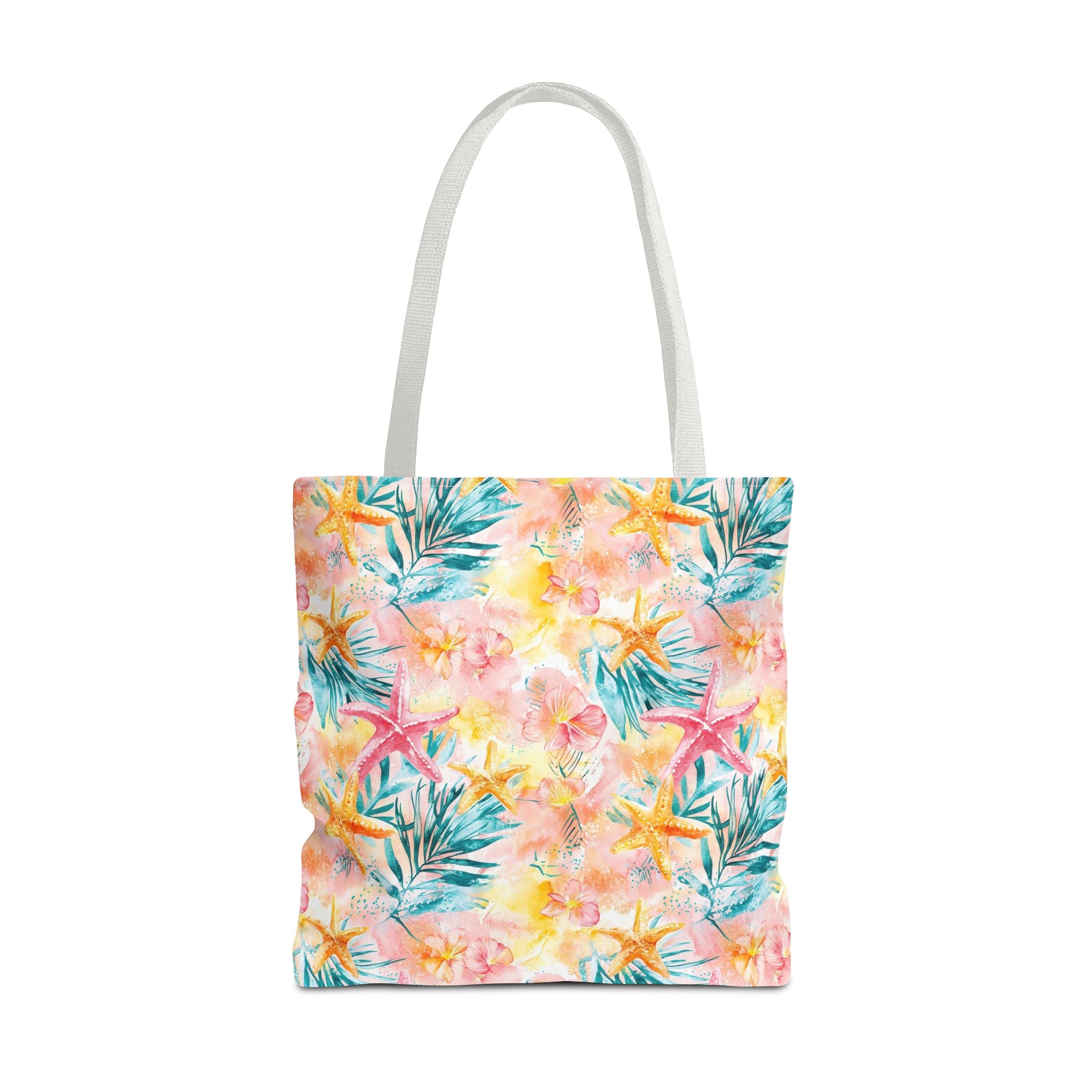 Pink tropical Starfish Tote Bag - Tropical Floral Print, Beach Essentials, Eco-Friendly, Gift for Her, Summer Vibes, Shopping Companion