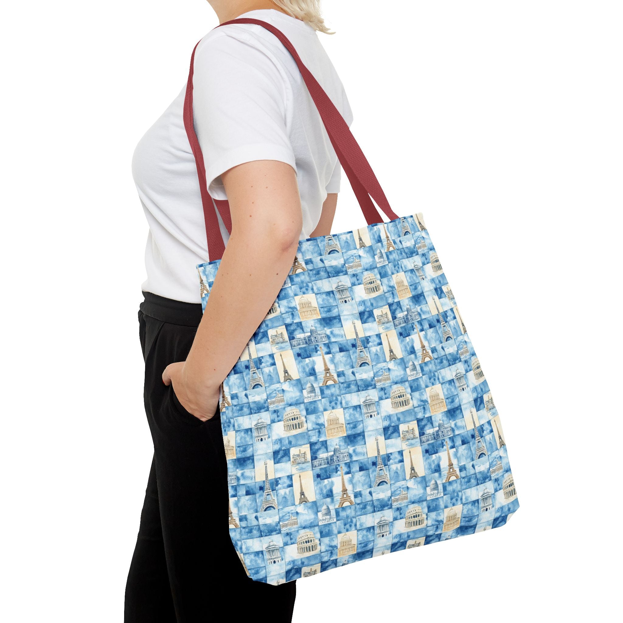 Europe- Chic Tote Bag with Blue Pattern, Stylish Shopping Tote, Beach Bag, Eco-Friendly Tote, Perfect Gift for Her
