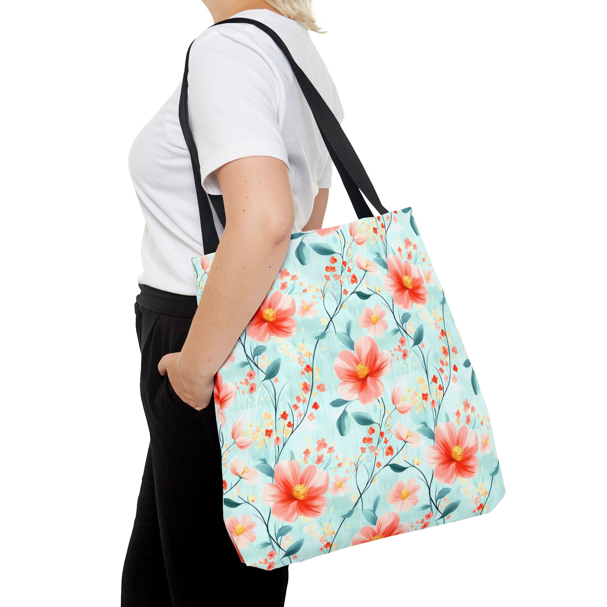 Teal Daisy - Floral Tote Bag, Boho Chic Carryall, Beach Bag, Gifts for Her, Spring Fashion Accessory, Eco-Friendly Shopping Bag