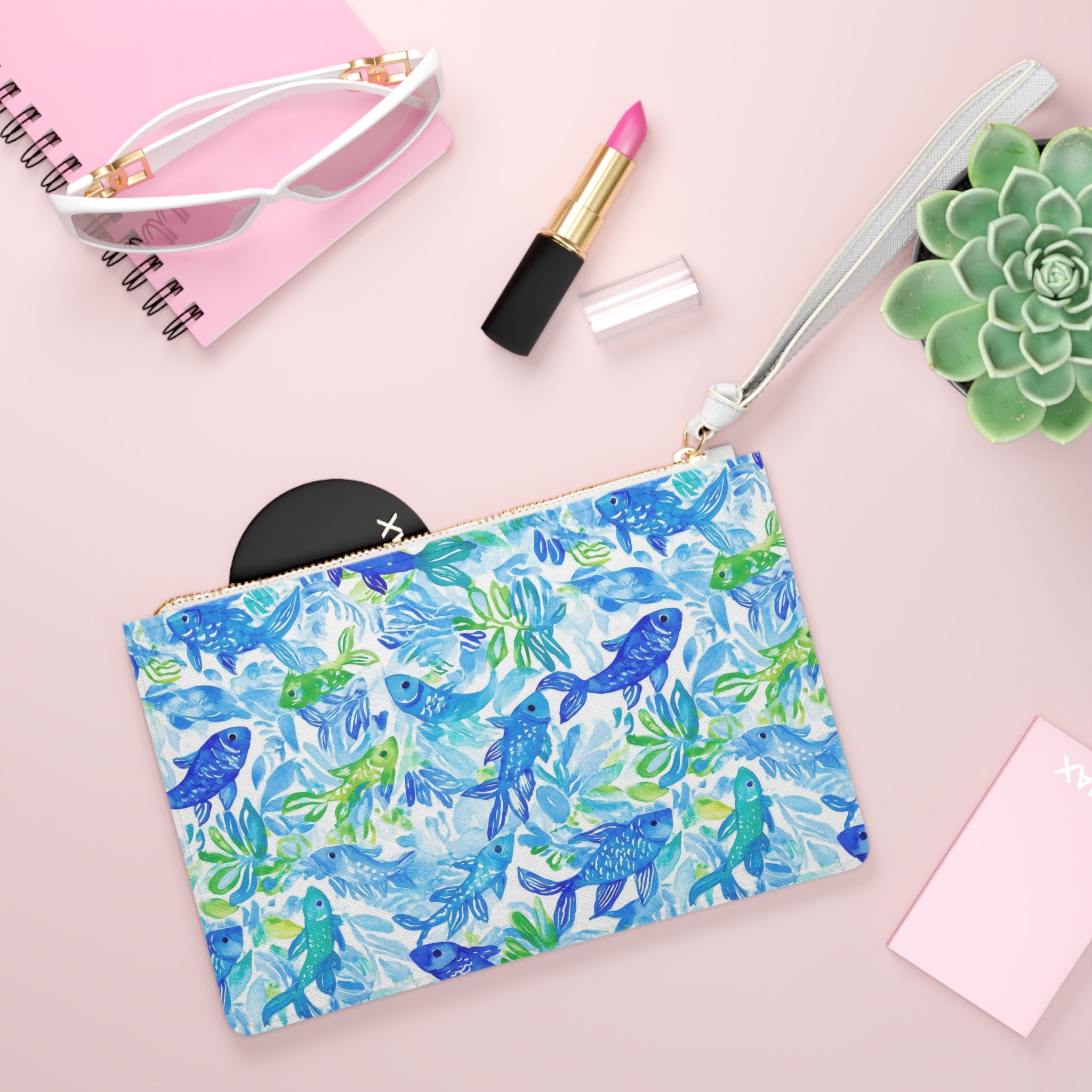 Vibrant Fish Vegan Leather Clutch Bag - Ocean-Inspired Clutch Bag, Beach Accessory, Summer Essential, Travel Pouch, Gift for Her, Marine Life Design, Tropical Style
