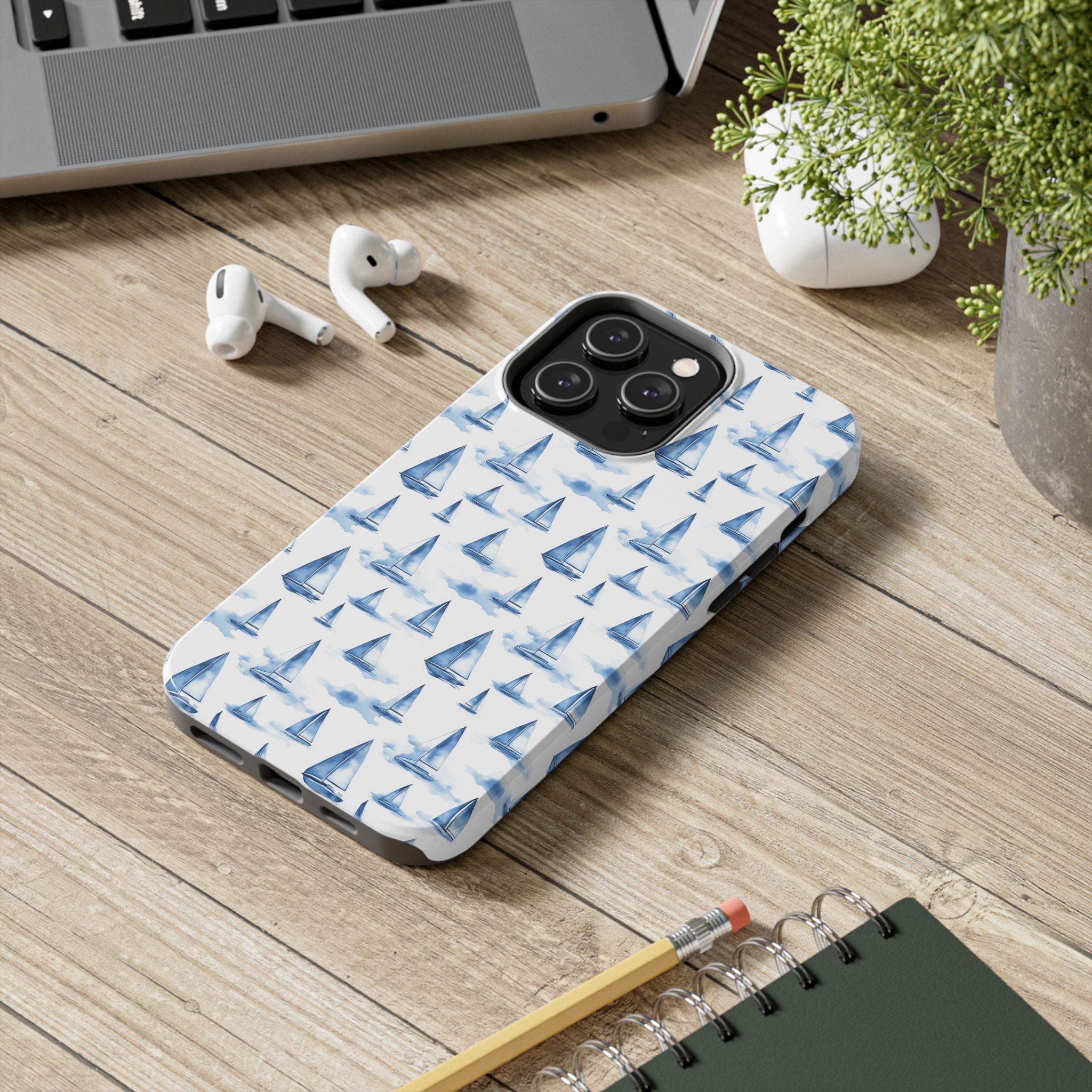 Blue Sailboat Phone Case - Nautical Tough Cover, Summer Gift, Ocean Lover Accessory, Unique Phone Protection, Beach Vibes