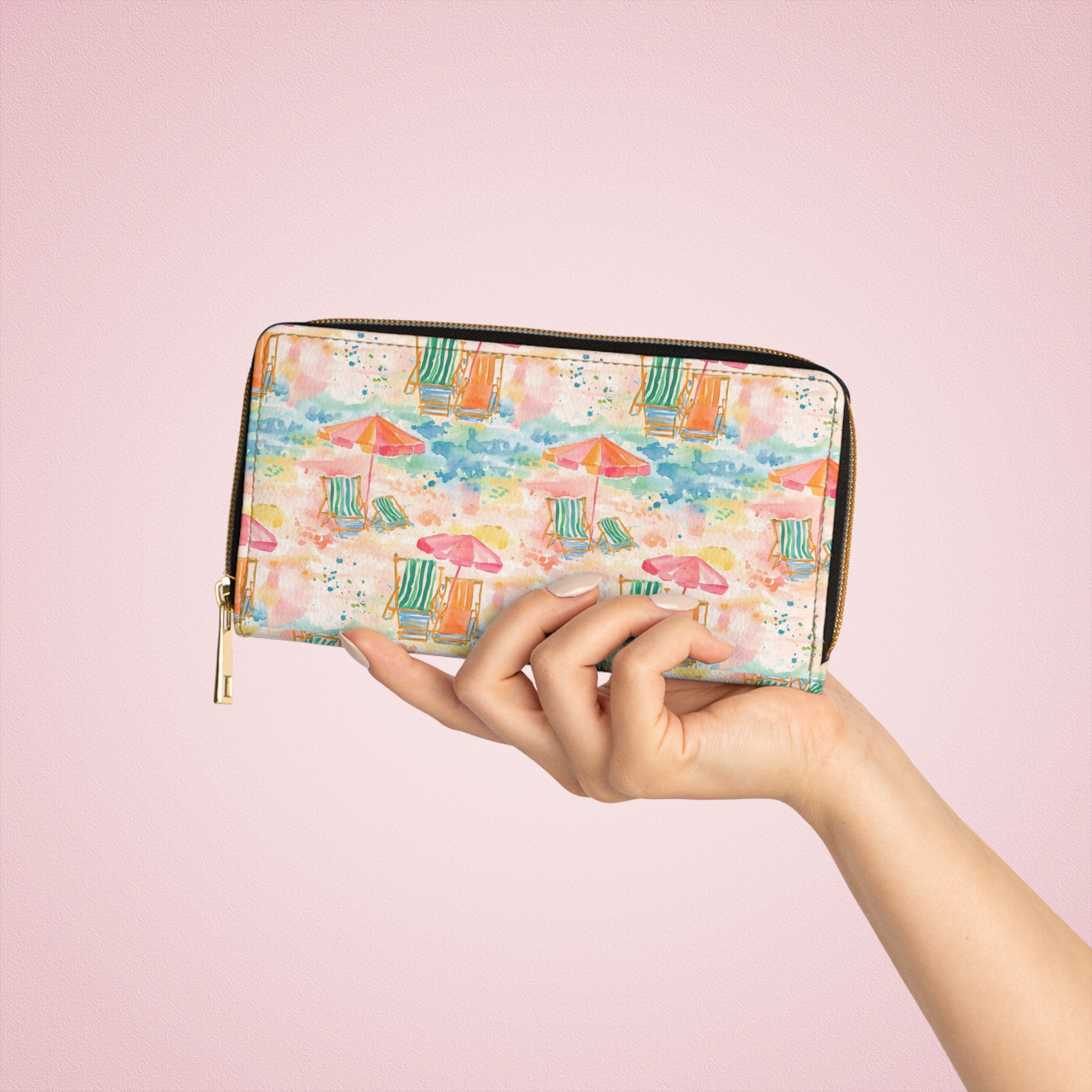 Beach Vibes Vegan Leather Wallet, Zipper Wallet, Summer Accessory, Travel Wallet, Floral Print Wallet, Beach Lover Gift, Vacation Essentials