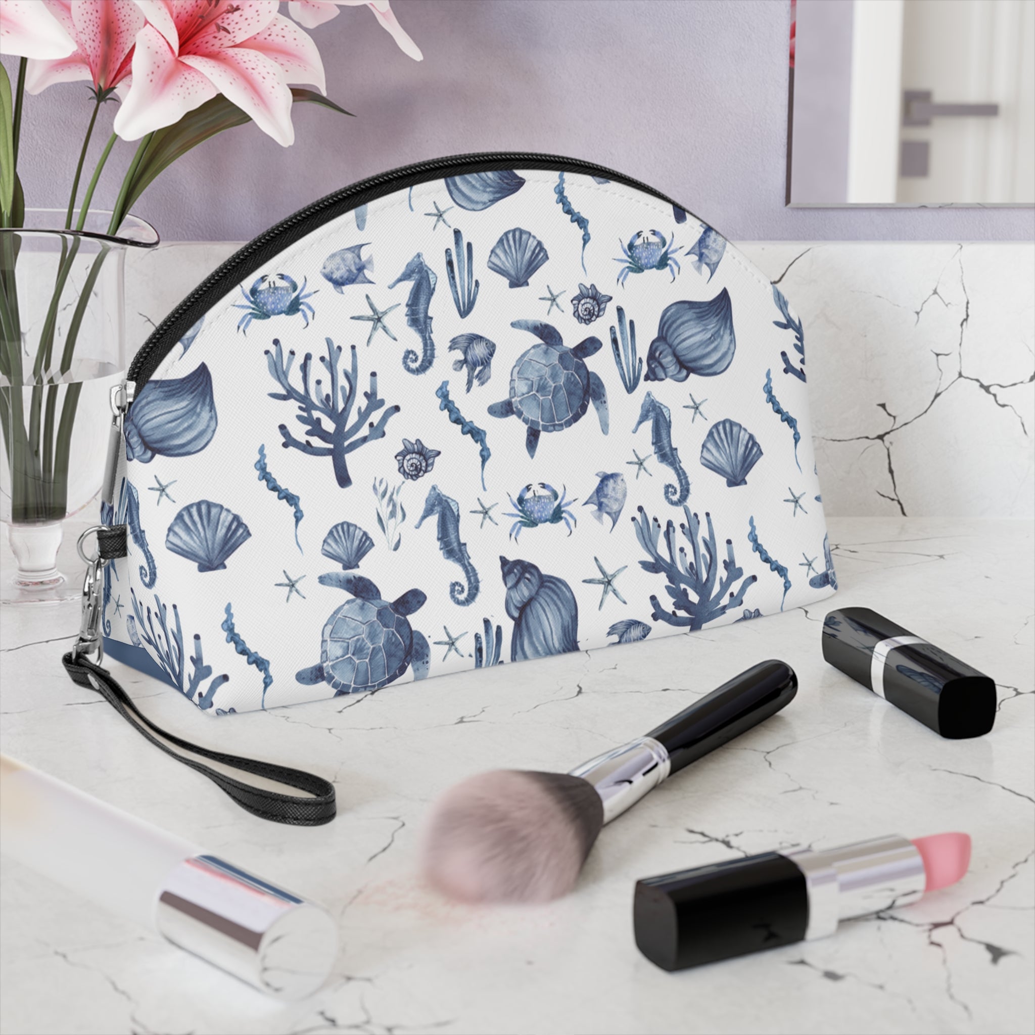 Deep Blue Sea- Make Up bag Ocean-Themed Makeup Bag, Cosmetic Pouch, Nautical Gift, Sea Creature Toiletry Bag, Beach Travel Organizer
