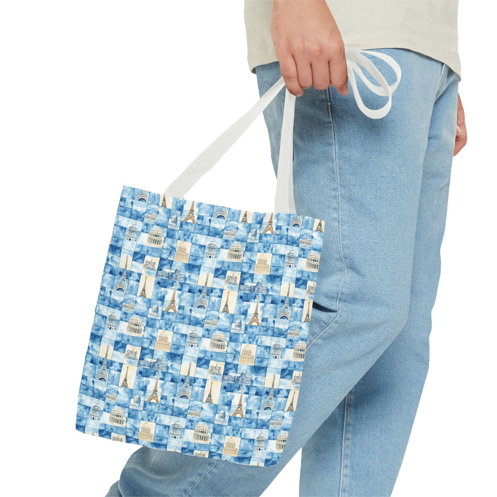 Europe- Chic Tote Bag with Blue Pattern, Stylish Shopping Tote, Beach Bag, Eco-Friendly Tote, Perfect Gift for Her