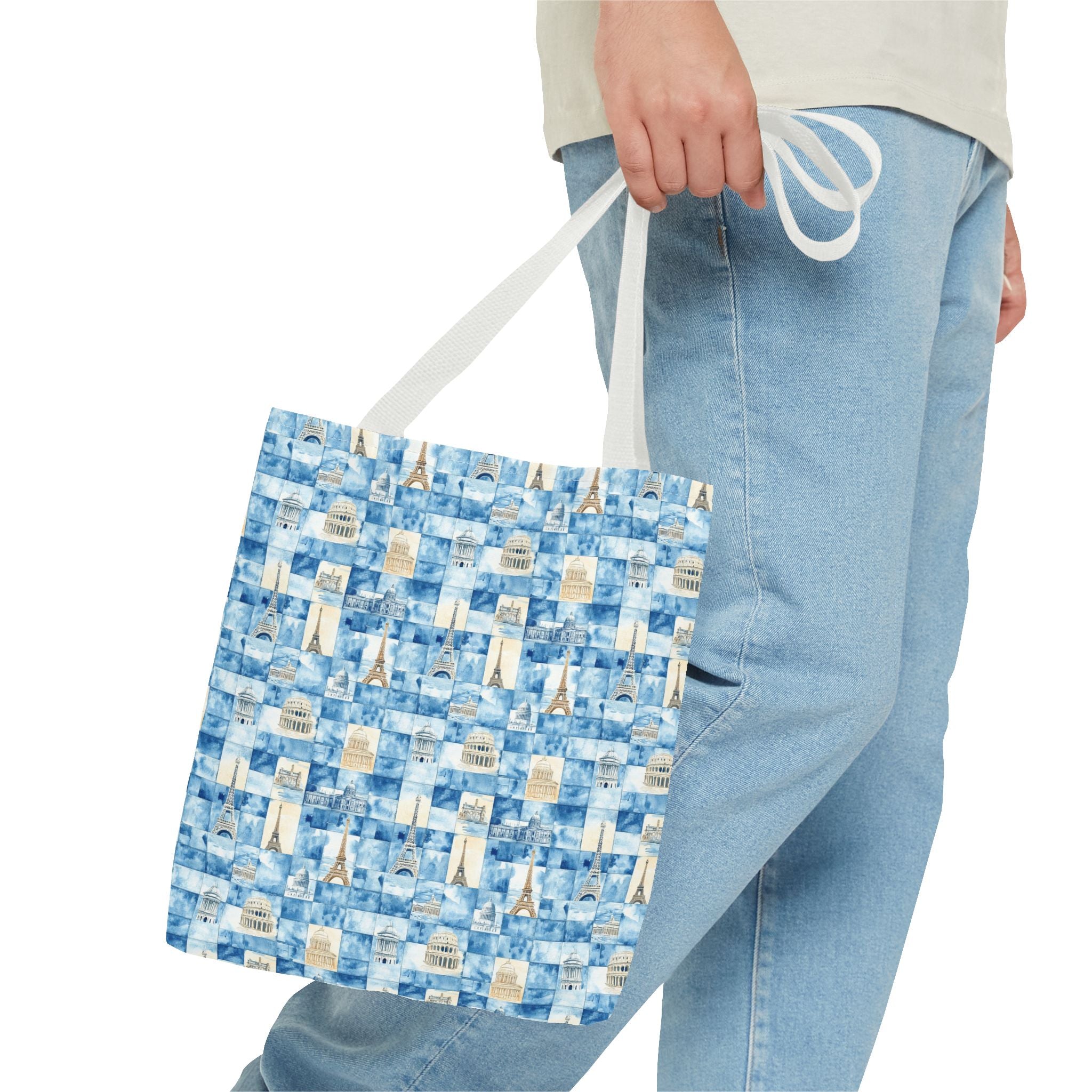 Europe- Chic Tote Bag with Blue Pattern, Stylish Shopping Tote, Beach Bag, Eco-Friendly Tote, Perfect Gift for Her