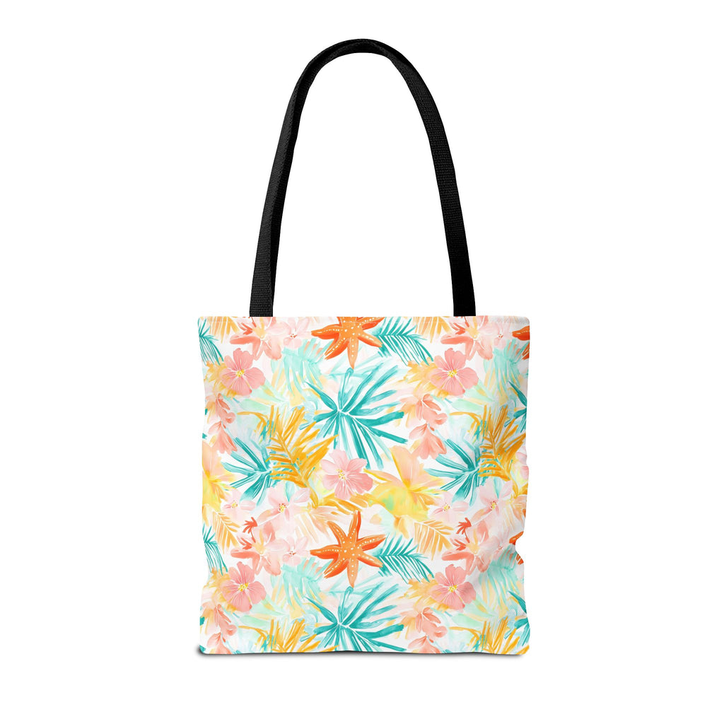 Tropical Starfish- Floral Tote Bag, Summer Beach Bag, Eco-Friendly Shopping Tote, Reusable Grocery Bag, Gift for Her