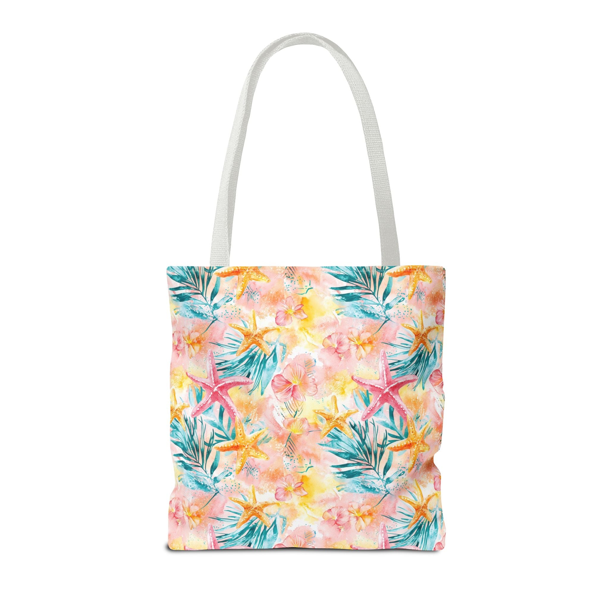 Pink tropical Starfish Tote Bag - Tropical Floral Print, Beach Essentials, Eco-Friendly, Gift for Her, Summer Vibes, Shopping Companion