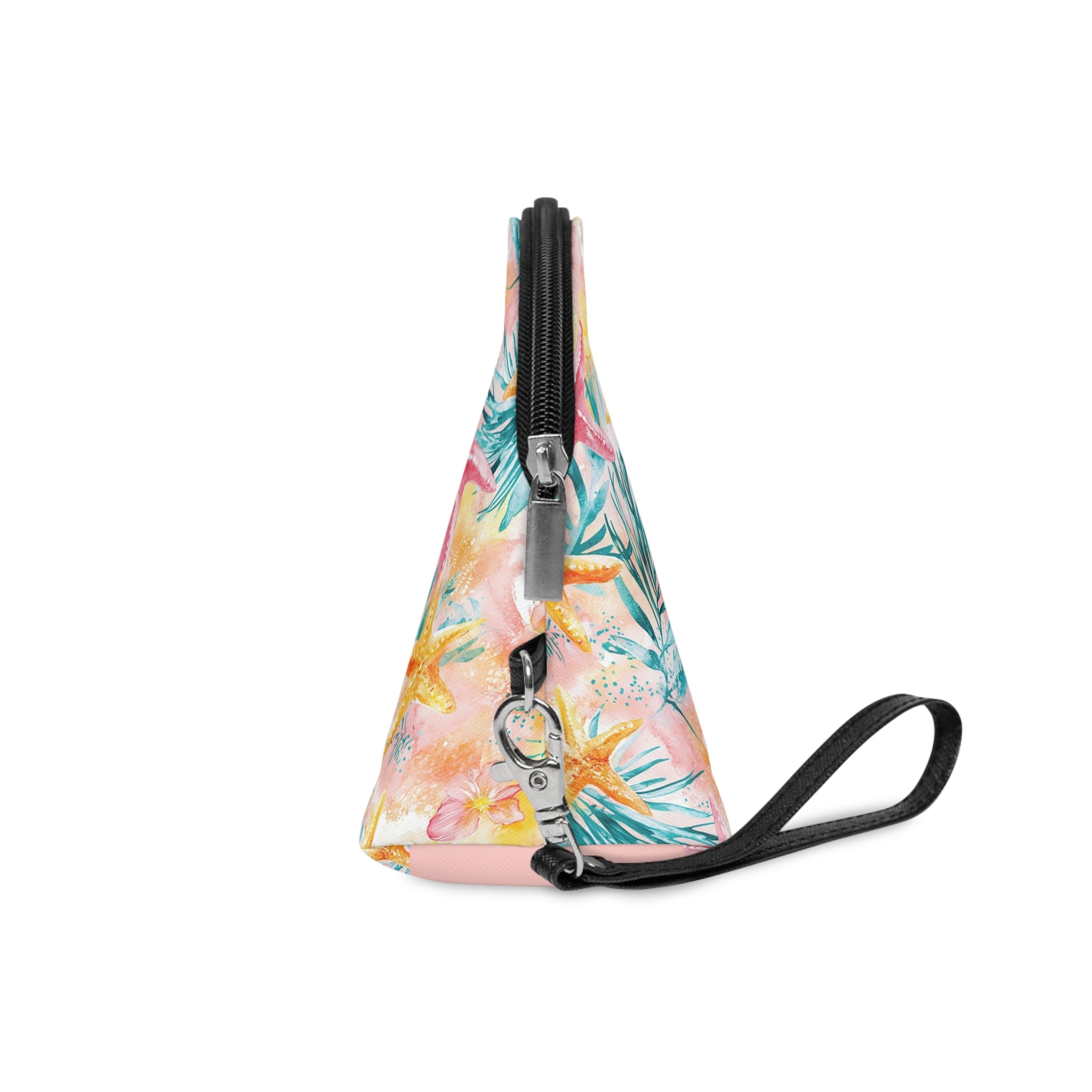 Pink Tropical Starfish Makeup Bag, PU Faux Leather Makeup Bag, Travel Makeup kit, Vacation Makeup bag, Bridesmaid Gift, Makeup Organizer