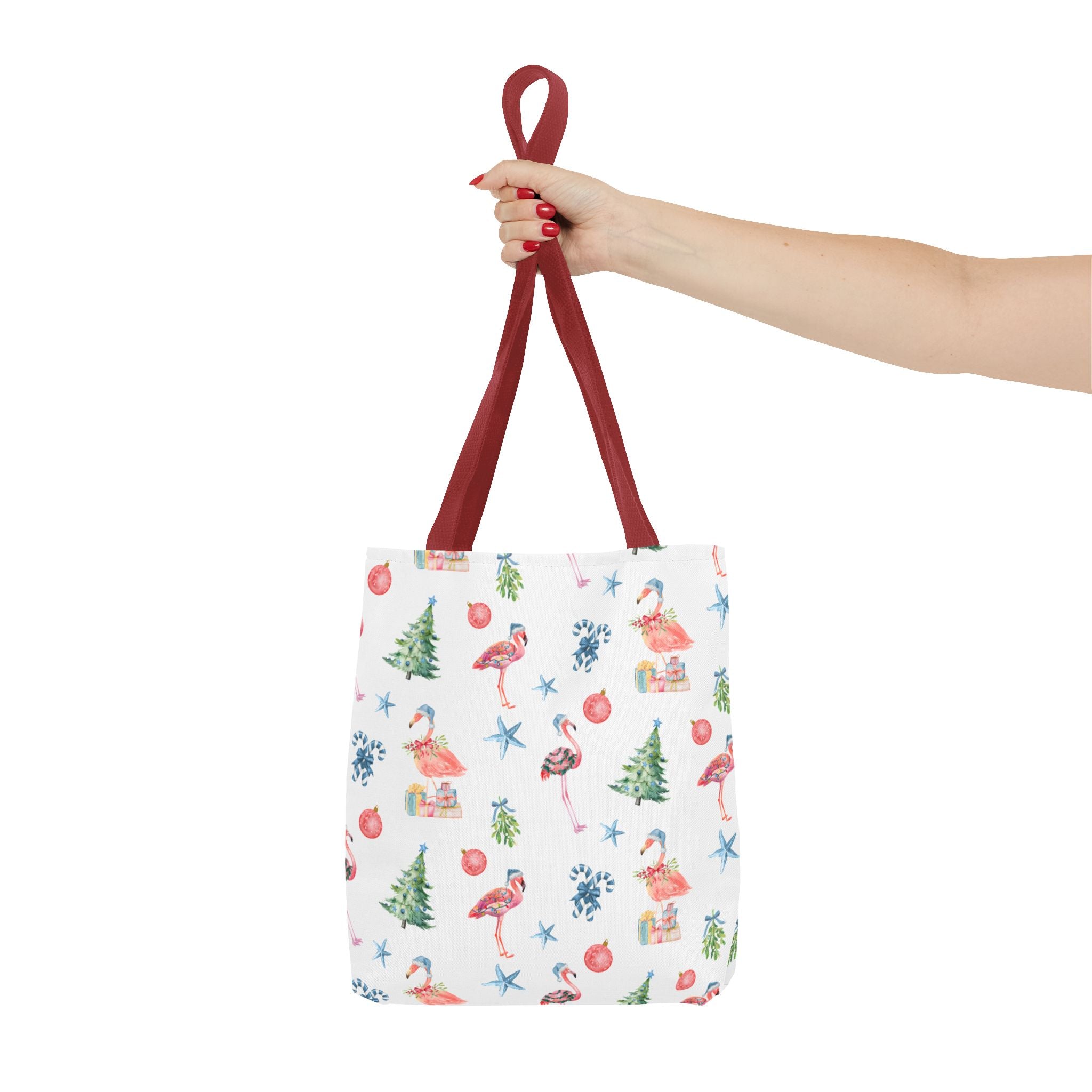 Christmas Flamingo Tote Bag, Holiday Gift, Summer Vibes, Beach Bag, Floral Shopper, Eco-Friendly，Gift Bag, Christmas Tote