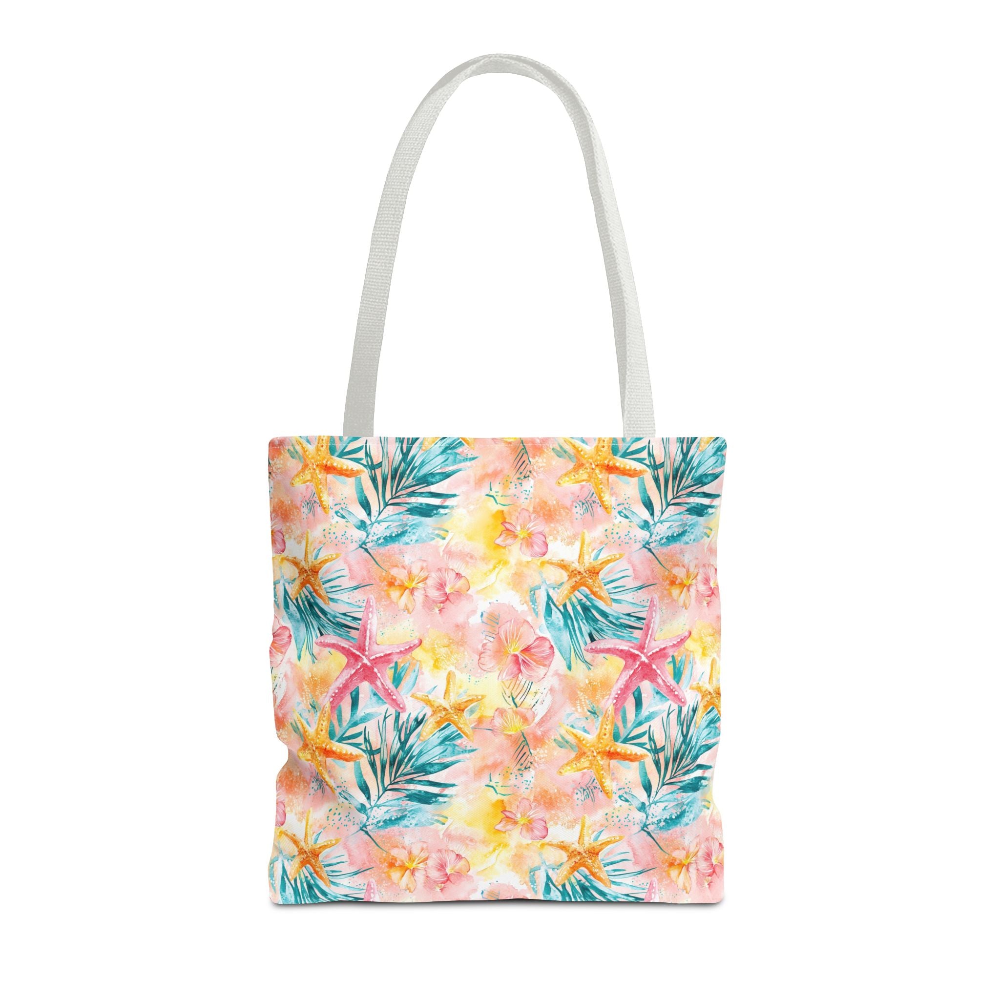 Pink tropical Starfish Tote Bag - Tropical Floral Print, Beach Essentials, Eco-Friendly, Gift for Her, Summer Vibes, Shopping Companion
