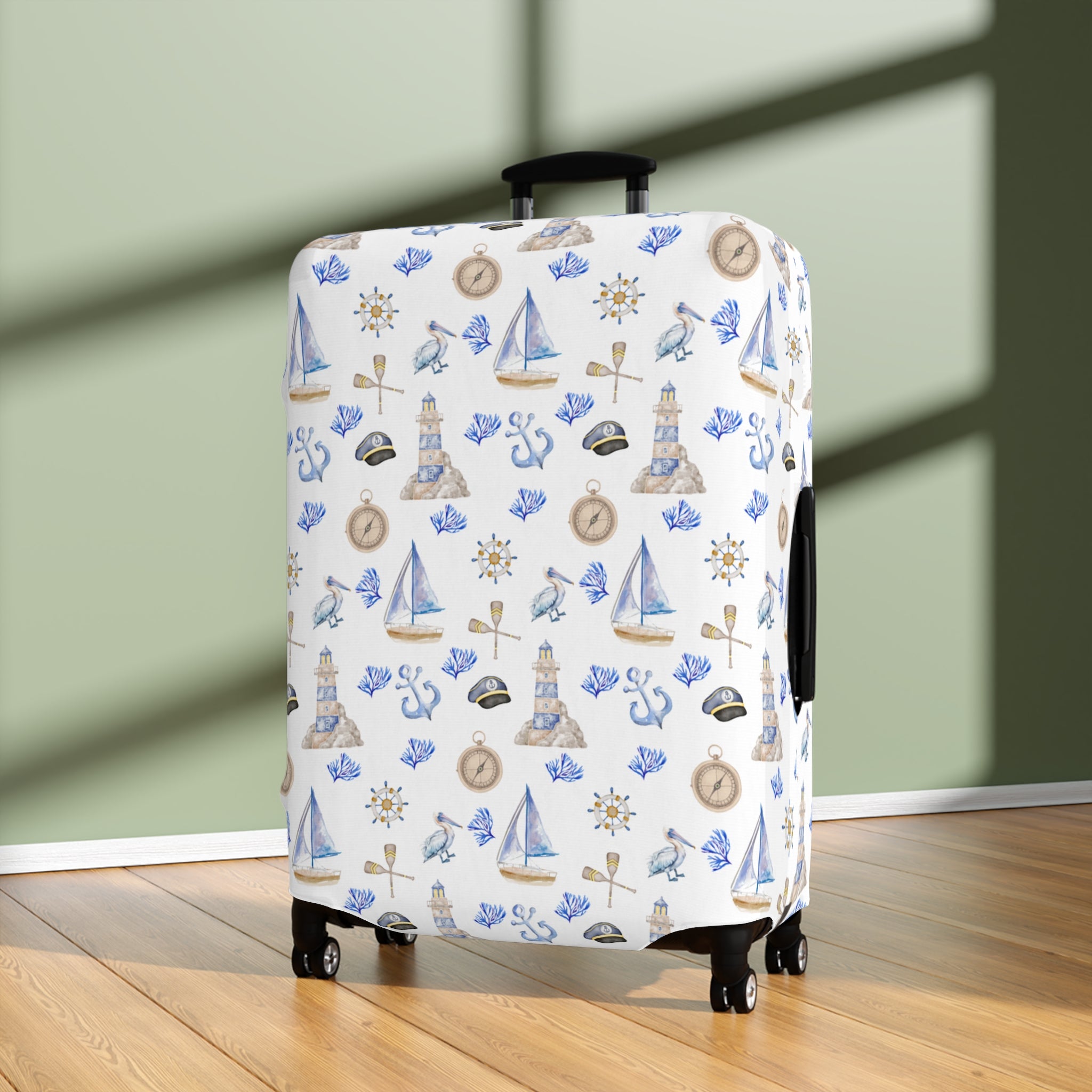 Sail Away - Nautical Luggage Cover, Travel Accessory, Beach Vacation Gear, Suitcase Protector, Gift for Travelers, Sailor Theme