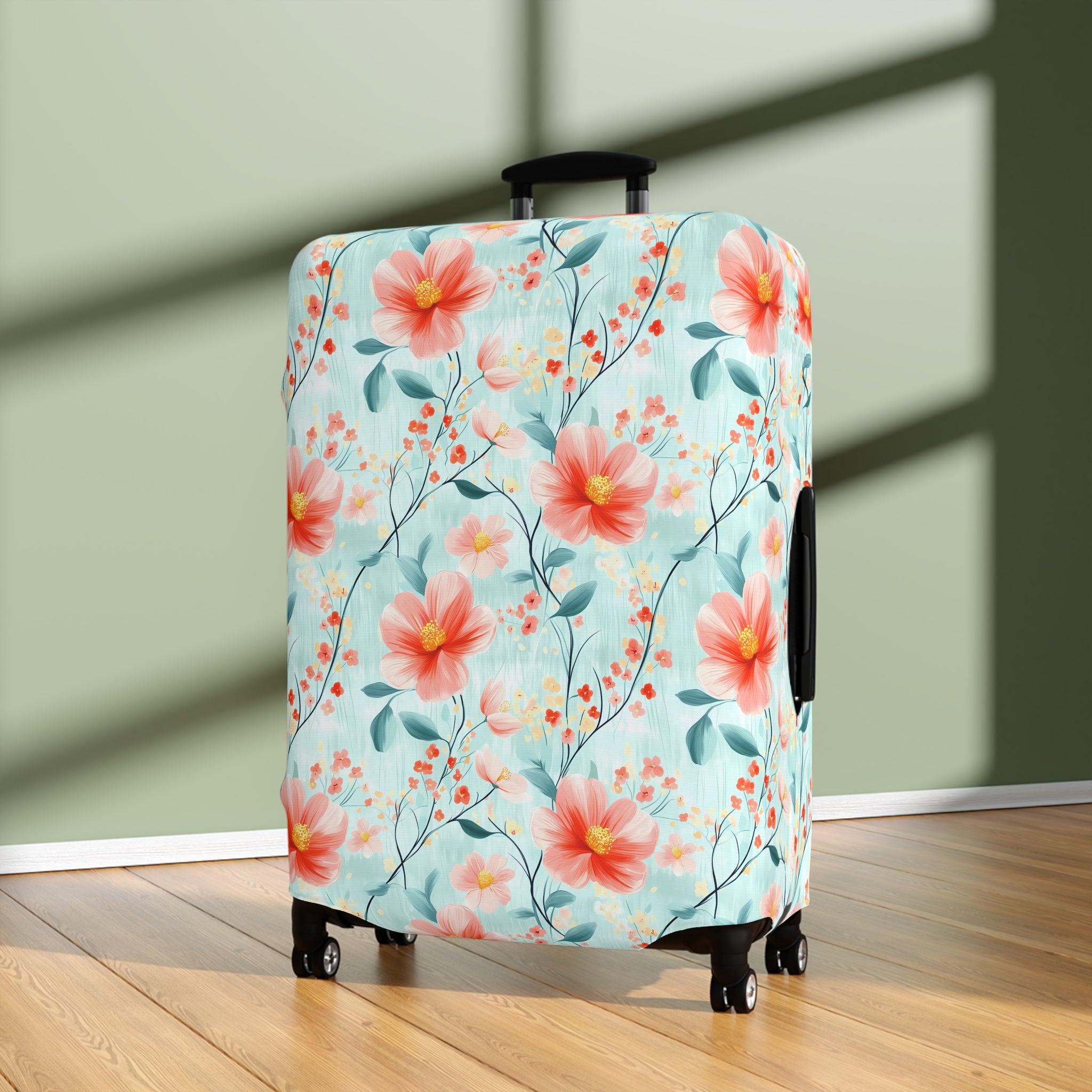 Teal Daisy - Floral Luggage Cover - Travel Accessory for Adventurers, Vacationers & Gift Seekers, Floral Pattern, Travel Essentials, Summer Trips