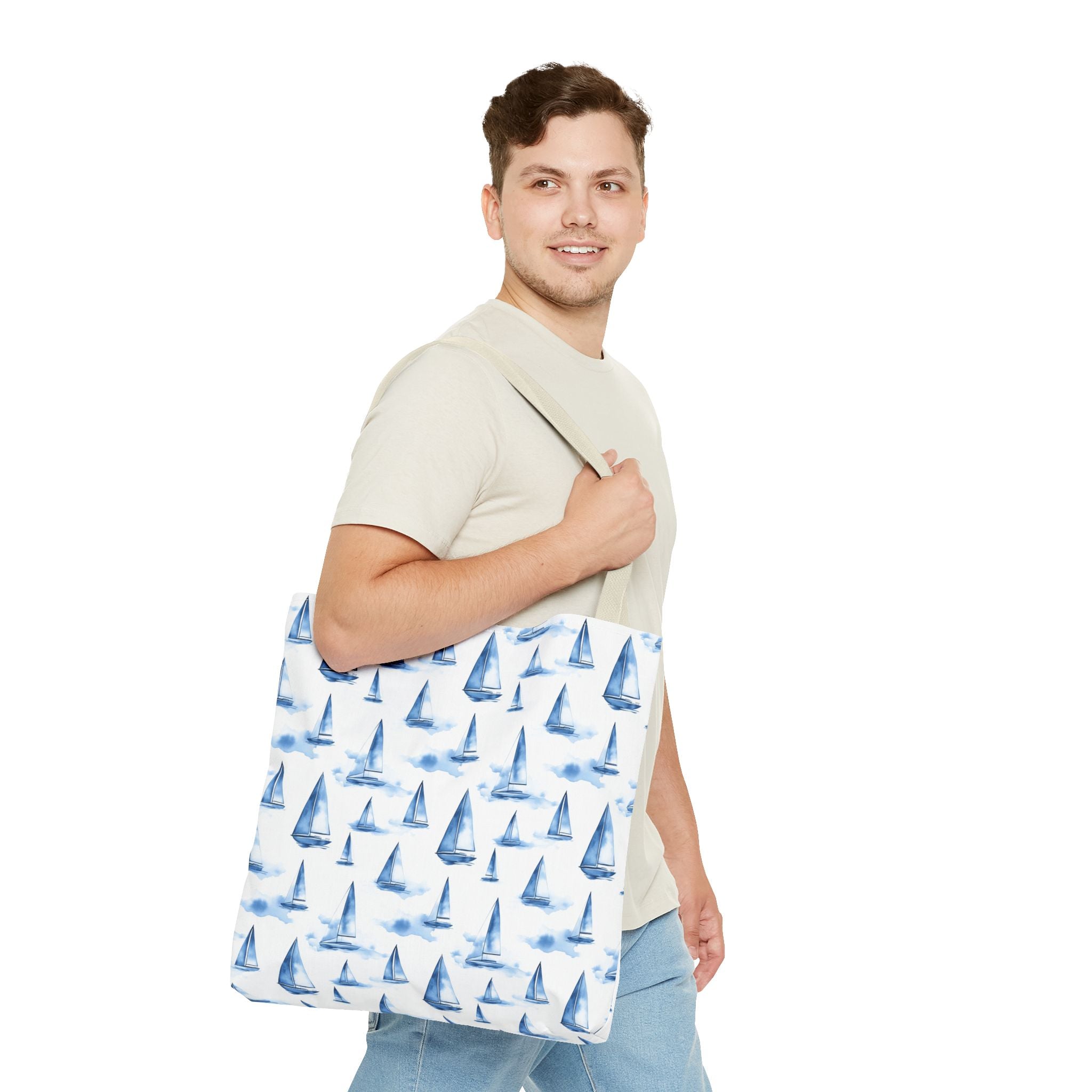 Blue Sail Boat - Nautical Tote Bag, Sailboat Shopping Bag, Beach Tote, Gift for Sailors, Vacation Accessory, Summer Bag