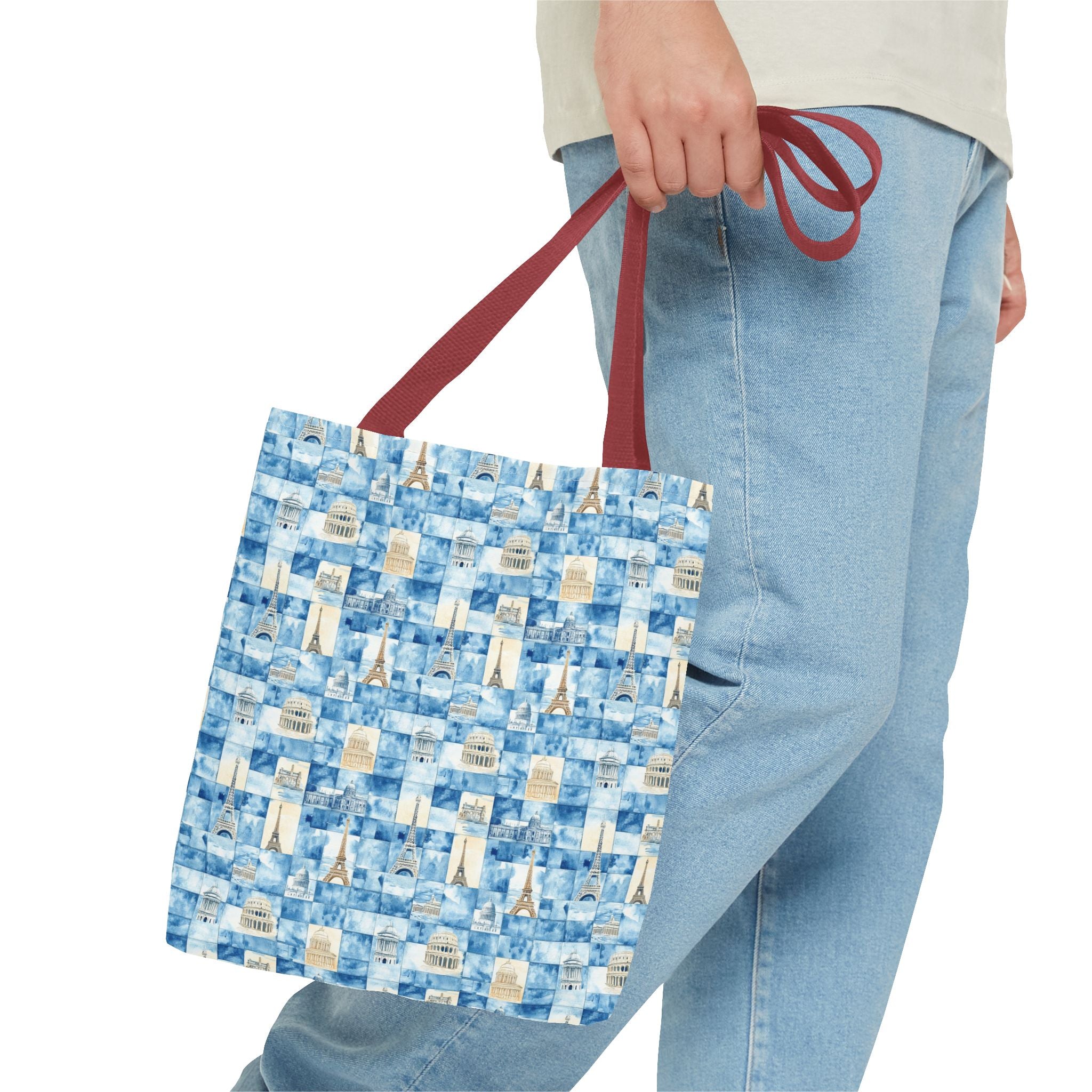 Europe- Chic Tote Bag with Blue Pattern, Stylish Shopping Tote, Beach Bag, Eco-Friendly Tote, Perfect Gift for Her