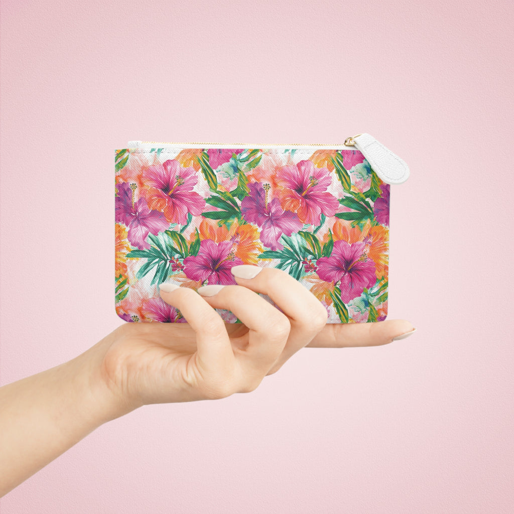 Pink Tropical floral Mini Vegan Leather Clutch Bag, Tropical Floral bag, Hawaiian Theme Bag, Gift for her