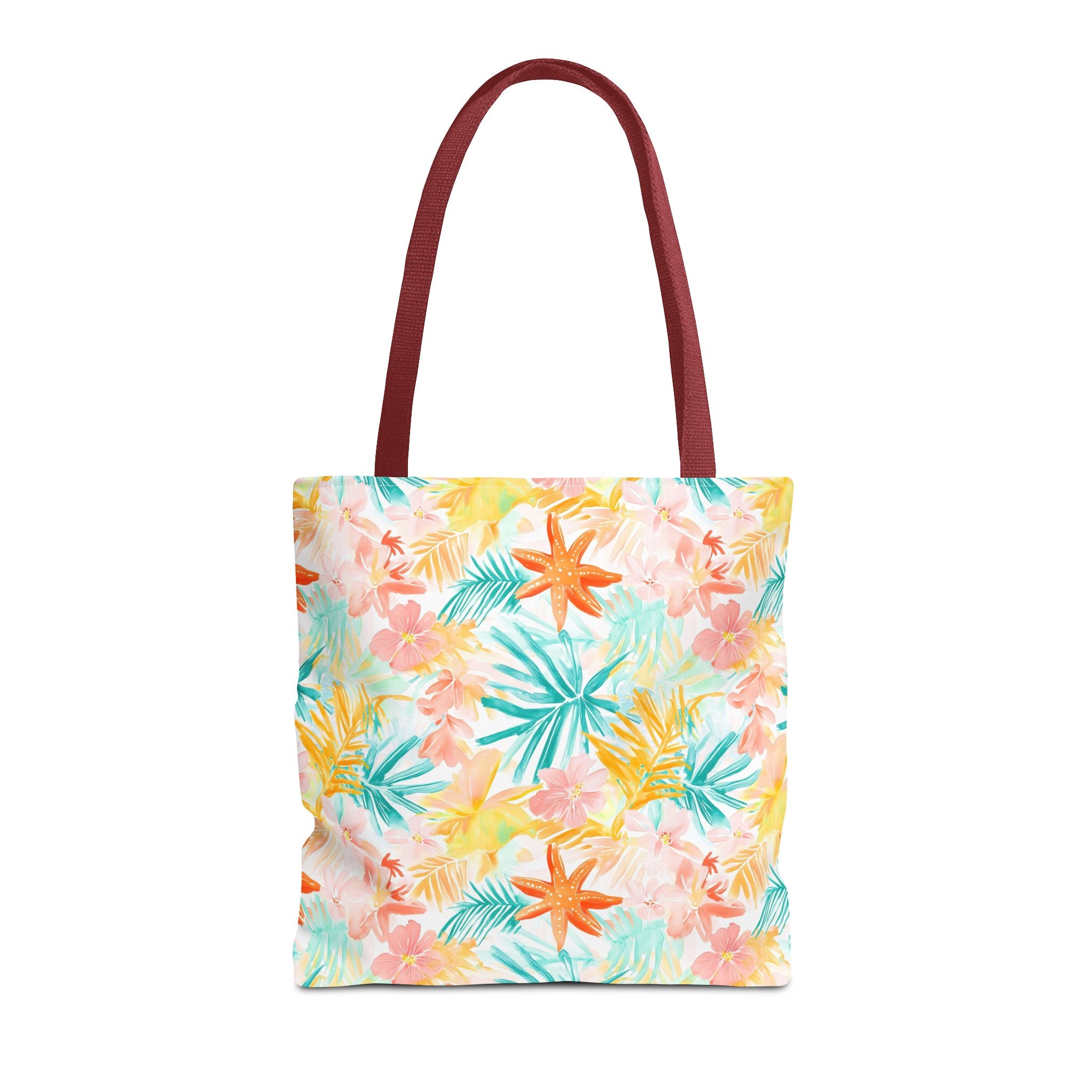 Tropical Starfish- Floral Tote Bag, Summer Beach Bag, Eco-Friendly Shopping Tote, Reusable Grocery Bag, Gift for Her