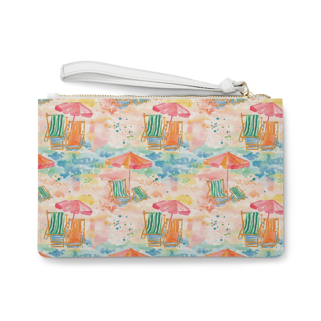 Beach Vibes  Vegan Leather Clutch Bag, Summer Accessory, Colorful Tote, Vacation Essentials, Pool Party Clutch, Gift for Her, Watercolor Design