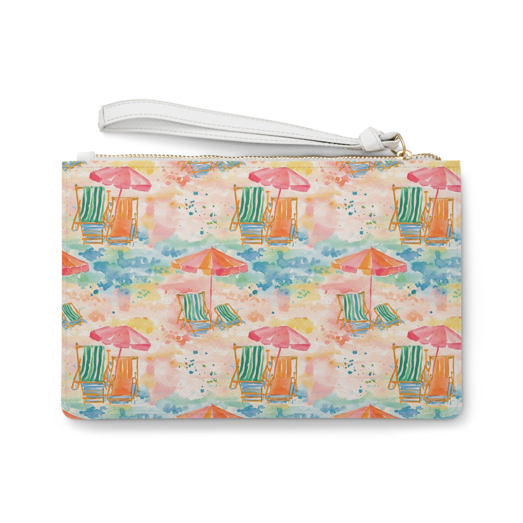 Beach Vibes  Vegan Leather Clutch Bag, Summer Accessory, Colorful Tote, Vacation Essentials, Pool Party Clutch, Gift for Her, Watercolor Design