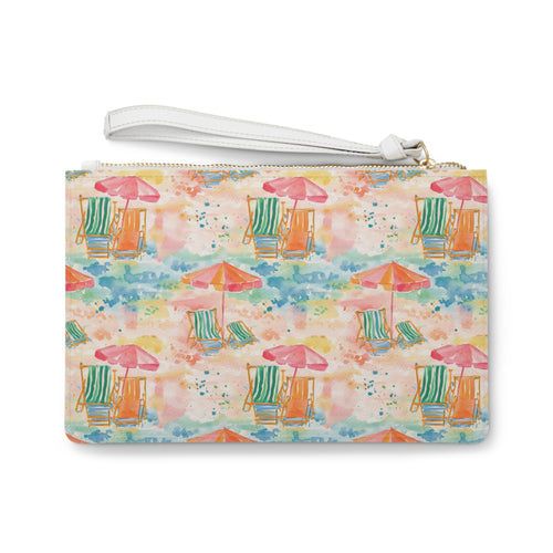 Beach Vibes  Vegan Leather Clutch Bag, Summer Accessory, Colorful Tote, Vacation Essentials, Pool Party Clutch, Gift for Her, Watercolor Design