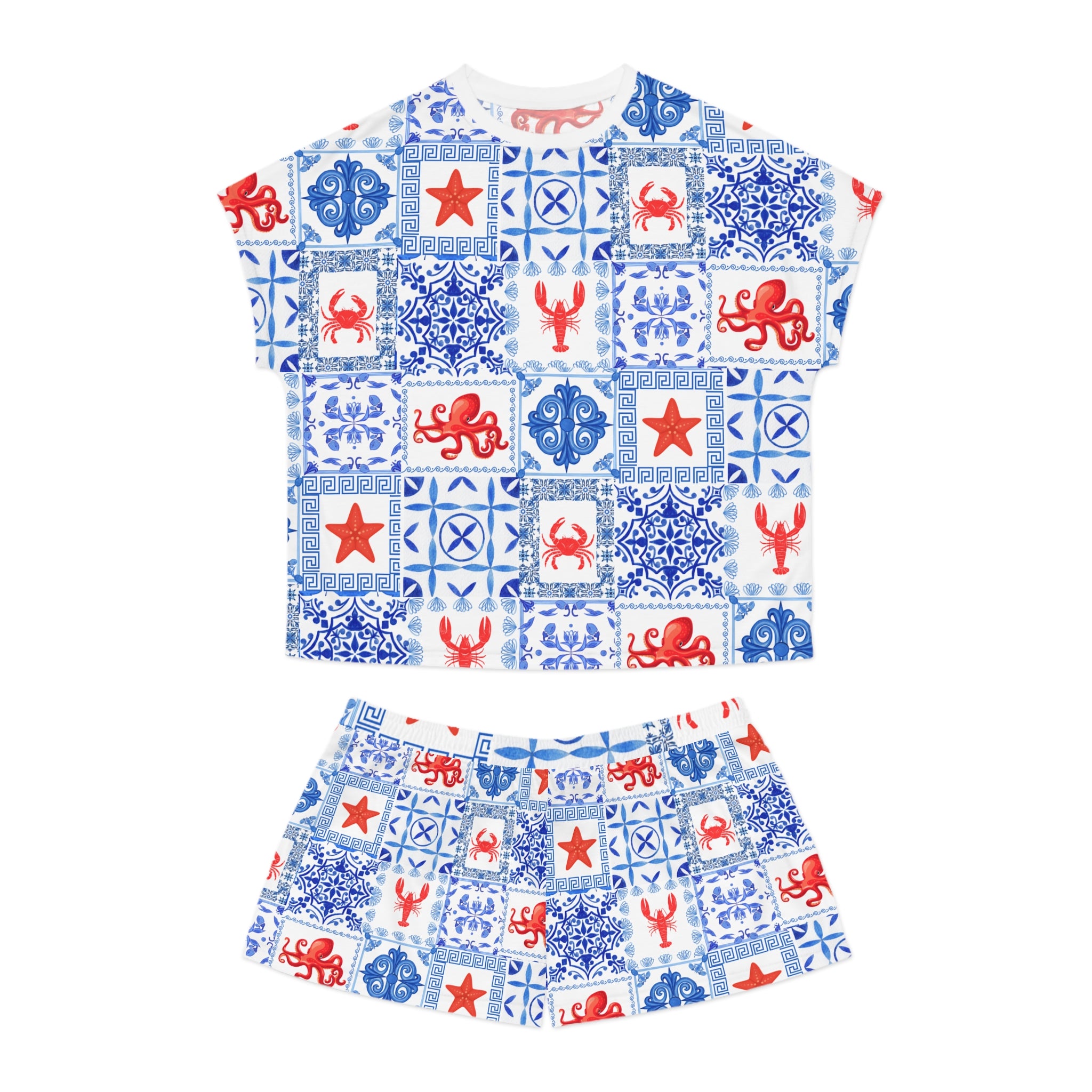 Geek Sea- Nautical Women's Pajama Set, Short Sleepwear, Lounge Outfit, Ocean-Themed PJs, Mermaid Gift, Relaxation Ensemble, Coastal Style