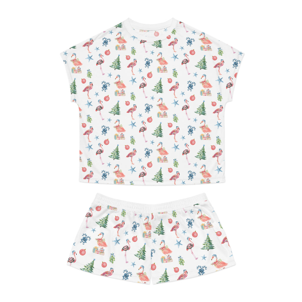Christmas Flamingo Print Pajama Set, Relaxed Women's Sleepwear, Summer Nights, Gift for Her, Flamingo Pattern, Cozy Loungewear