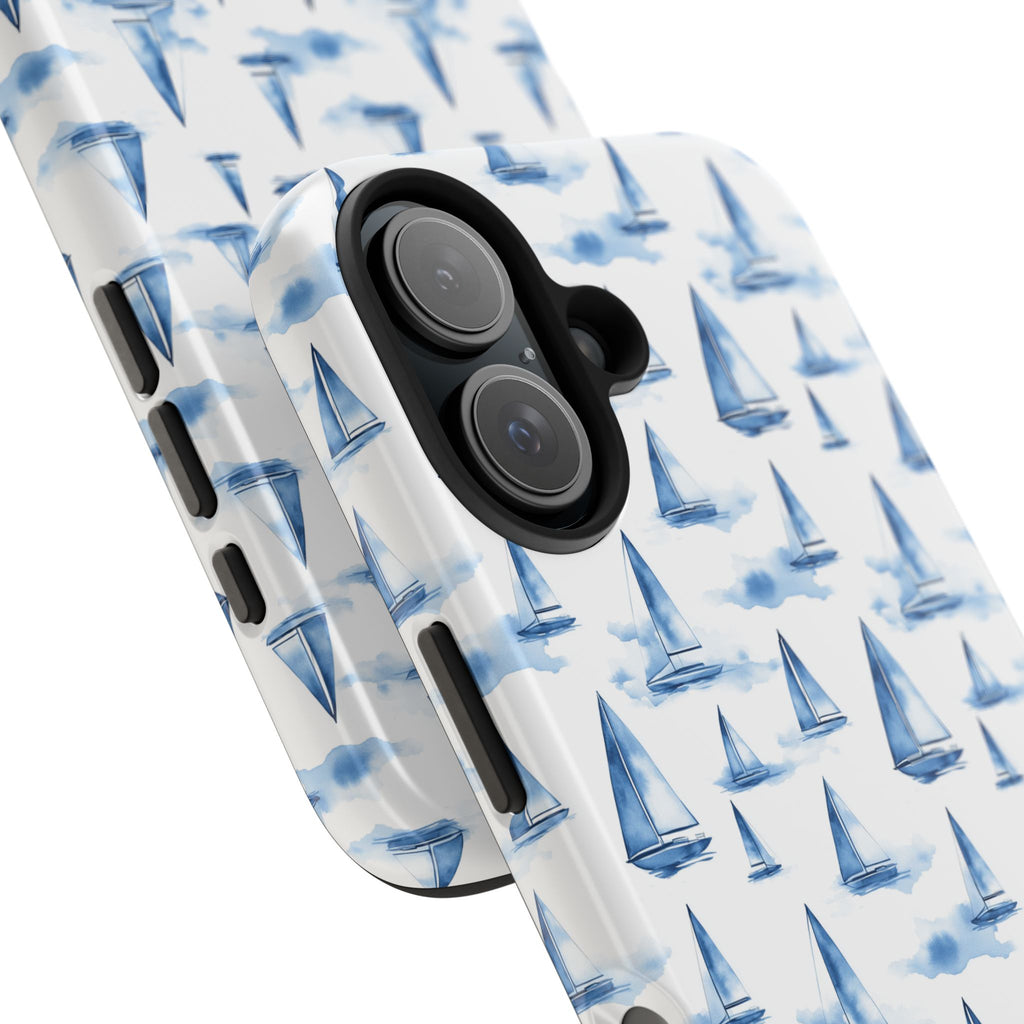 Blue Sailboat Phone Case - Nautical Tough Cover, Summer Gift, Ocean Lover Accessory, Unique Phone Protection, Beach Vibes