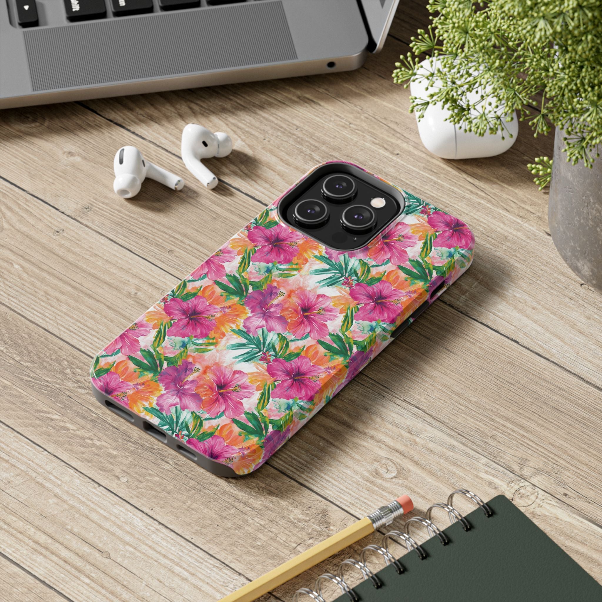 Pink Tropical Floral Phone Case, Tough Waterproof Cover, Summer Vibe Gift, Durable Tech Accessory, Floral Pattern for iPhone, Chic, Stylish