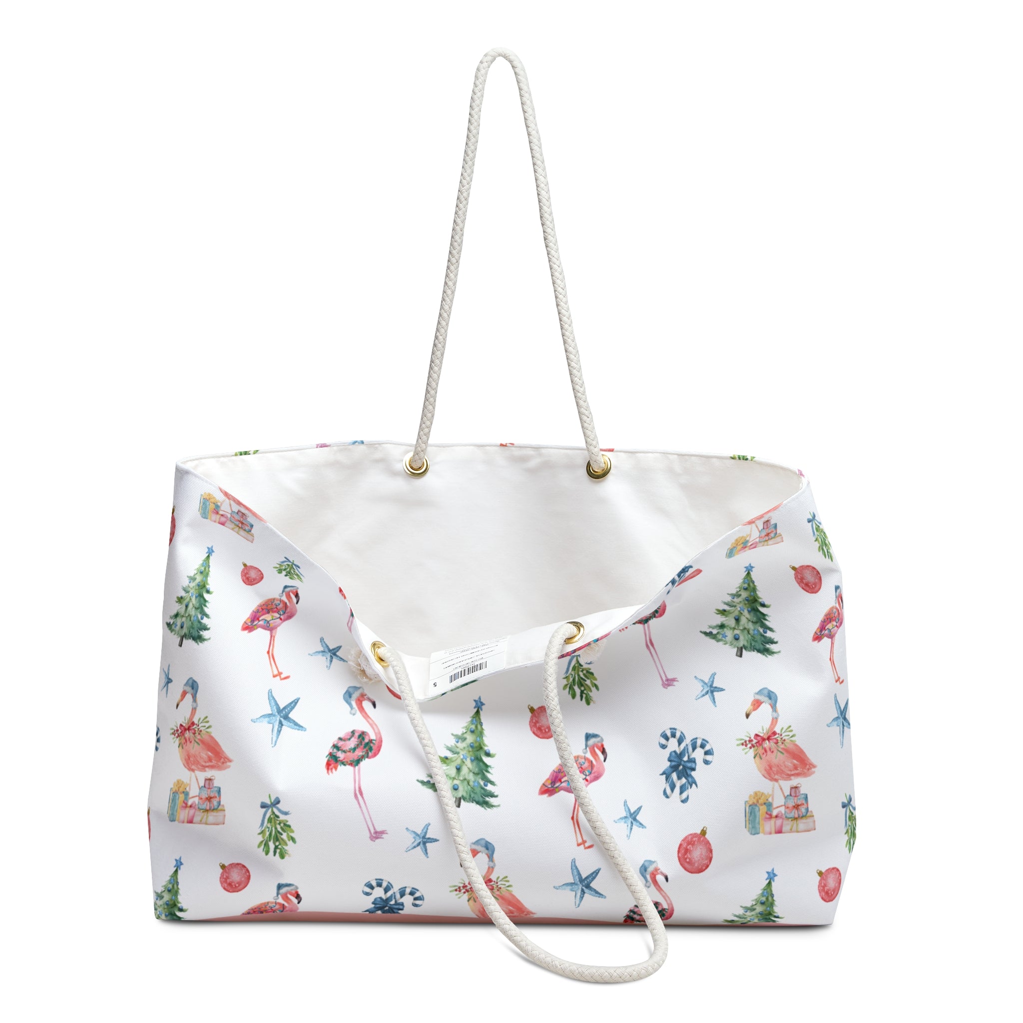 Christmas Flamingo Weekender Bag, Travel Tote, Beach Bag, Holiday Gift, Weekend Getaway
