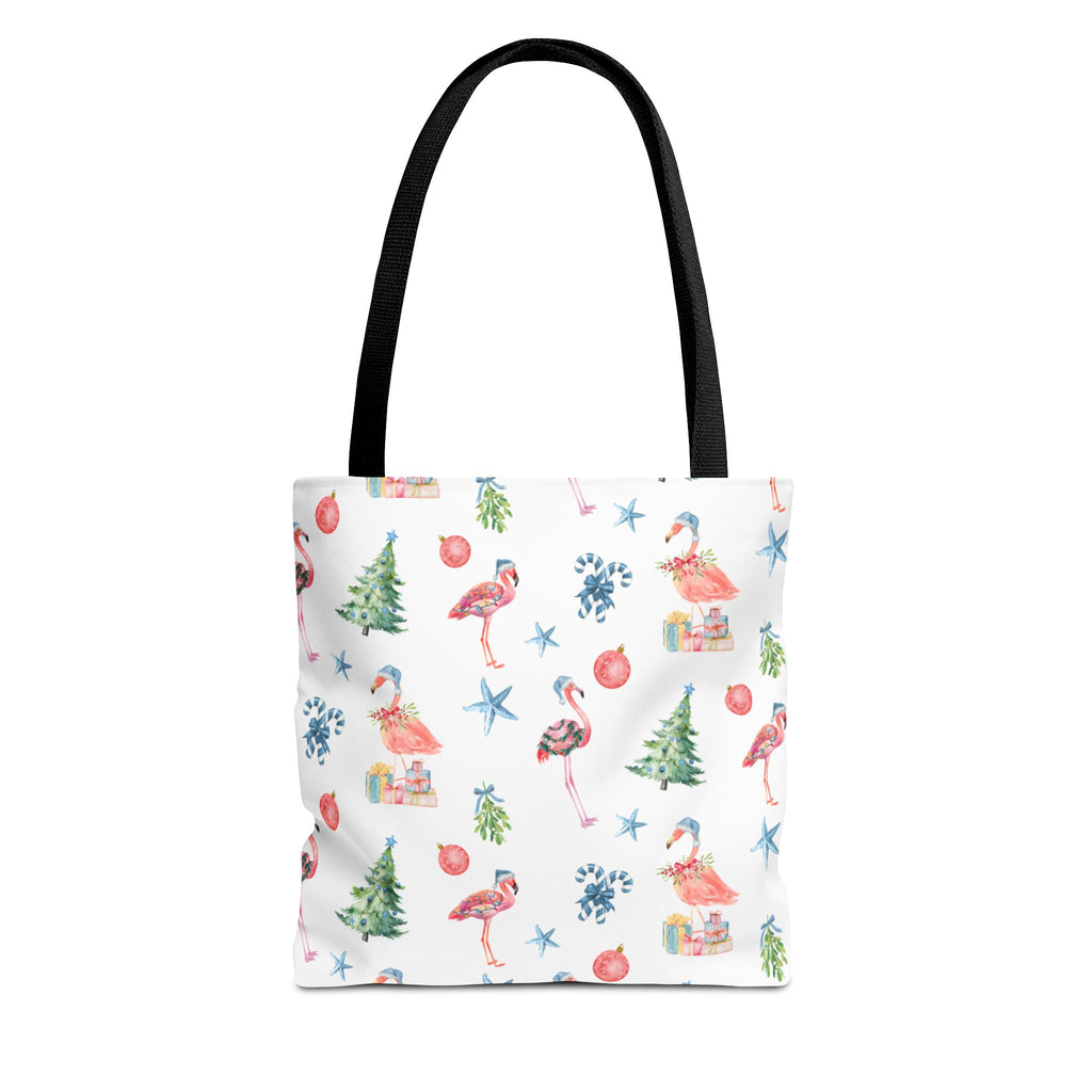 Christmas Flamingo Tote Bag, Holiday Gift, Summer Vibes, Beach Bag, Floral Shopper, Eco-Friendly，Gift Bag, Christmas Tote