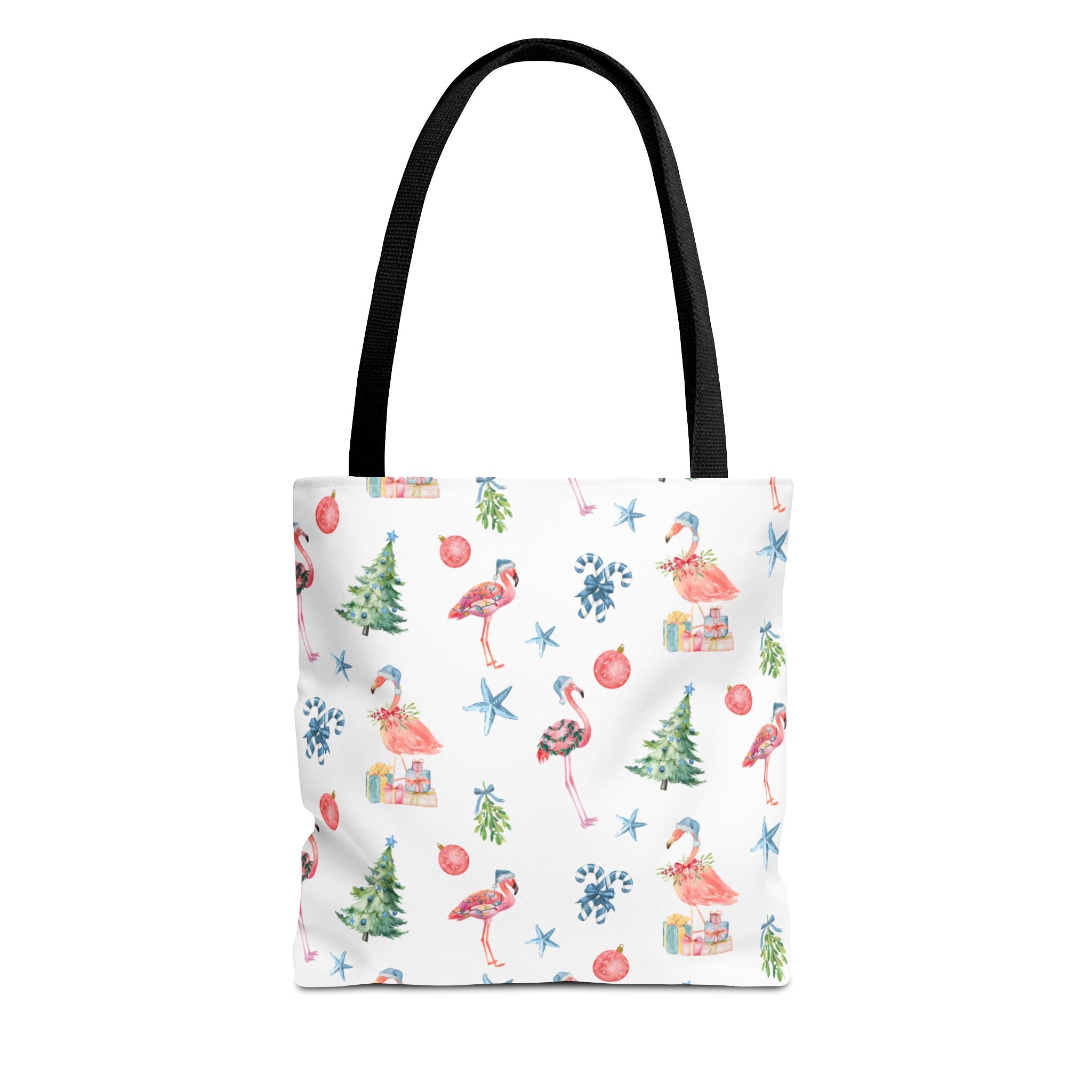 Christmas Flamingo Tote Bag, Holiday Gift, Summer Vibes, Beach Bag, Floral Shopper, Eco-Friendly，Gift Bag, Christmas Tote