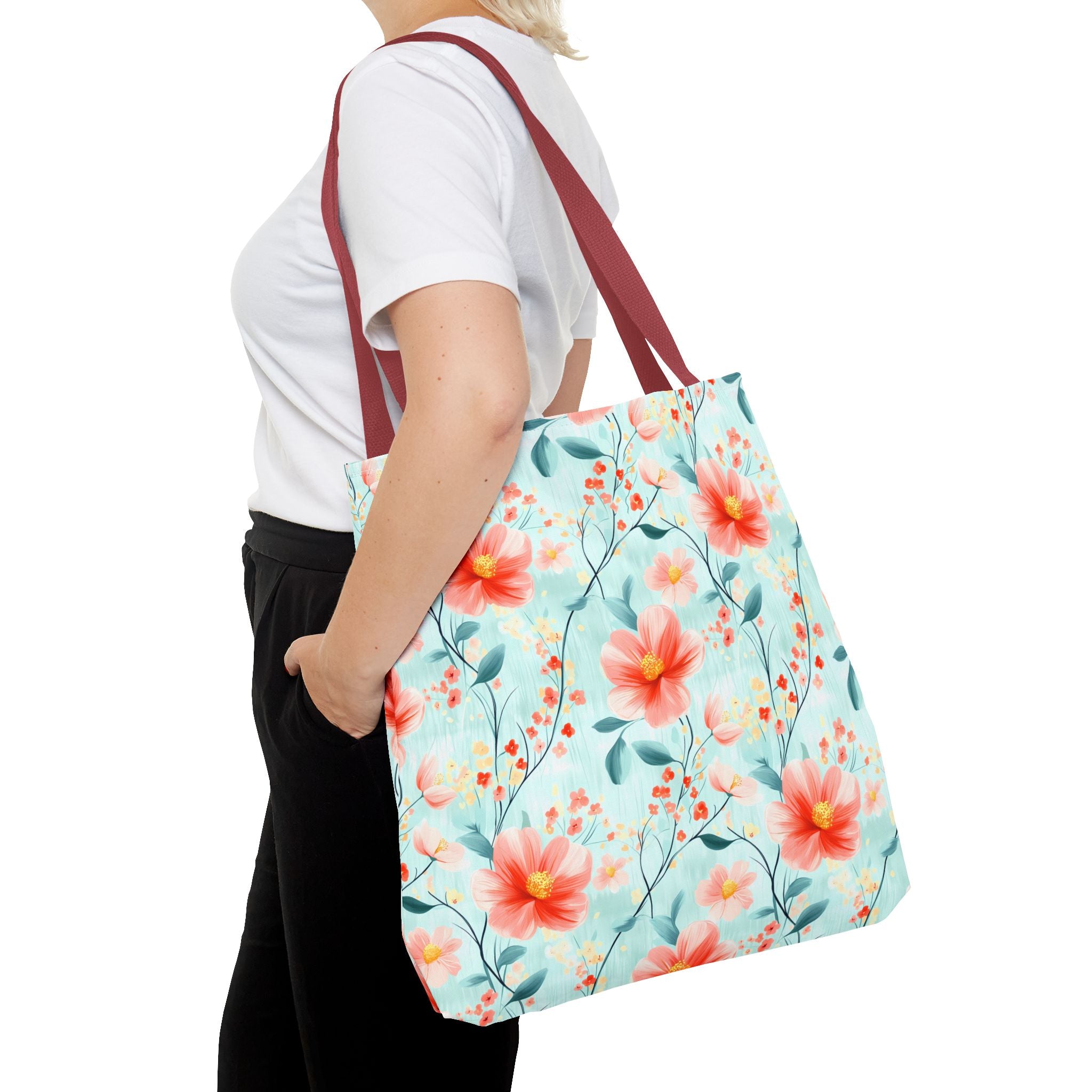 Teal Daisy - Floral Tote Bag, Boho Chic Carryall, Beach Bag, Gifts for Her, Spring Fashion Accessory, Eco-Friendly Shopping Bag