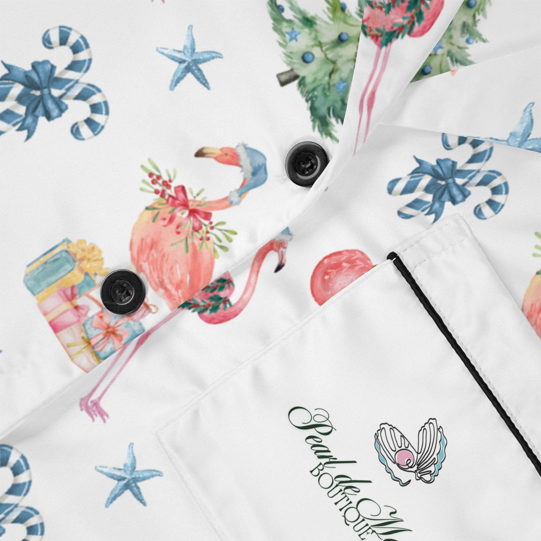Christmas Flamingo Satin Pajamas Set, Cozy Sleepwear, Holiday Gift, Relaxation Loungewear, Cute Pajama Set, Festive Pattern PJs