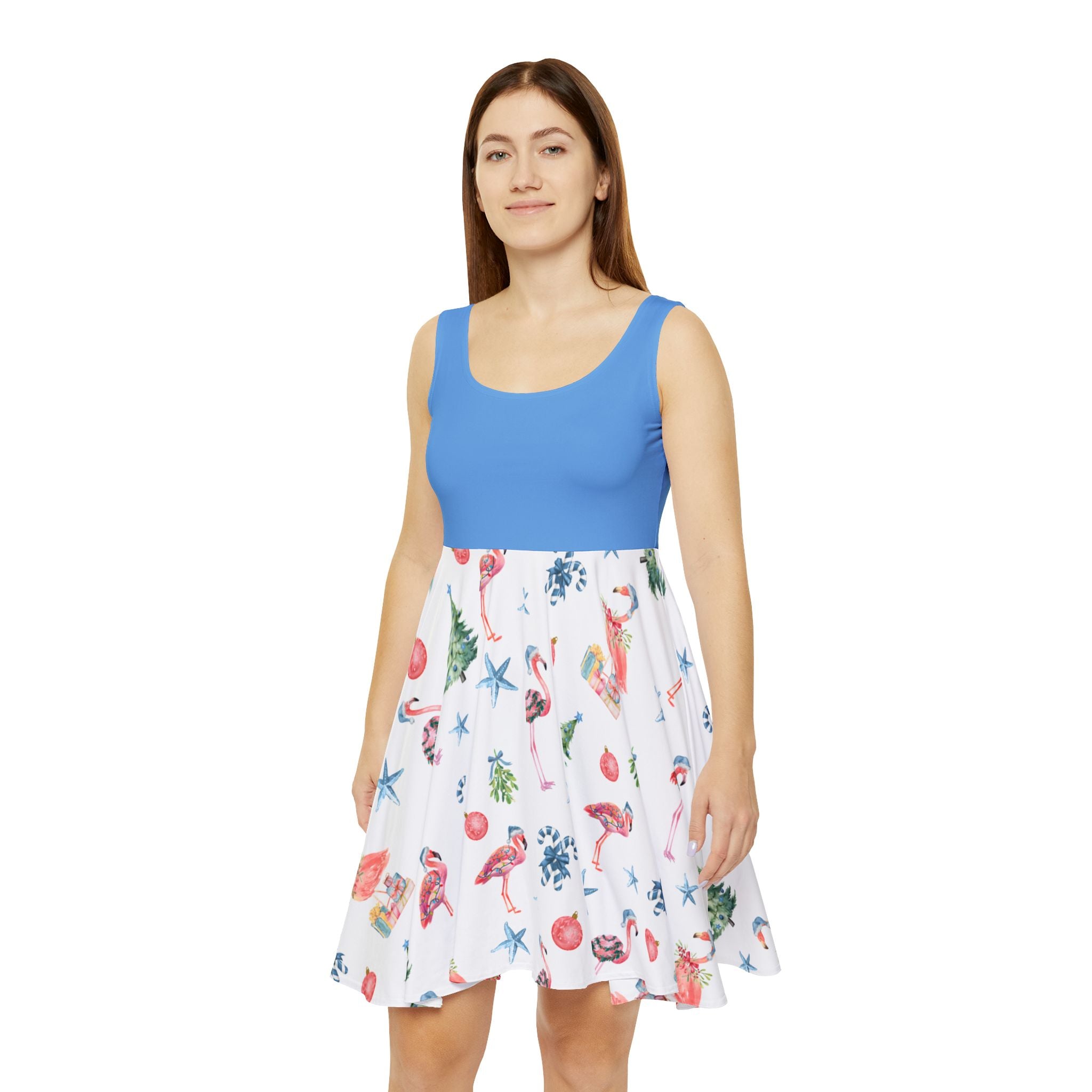 Tropical flamingo Christmas Holiday Skater Dress, Cute Summer Dress, Casual Skater Dress, Resort Wear, Beach Party Outfit