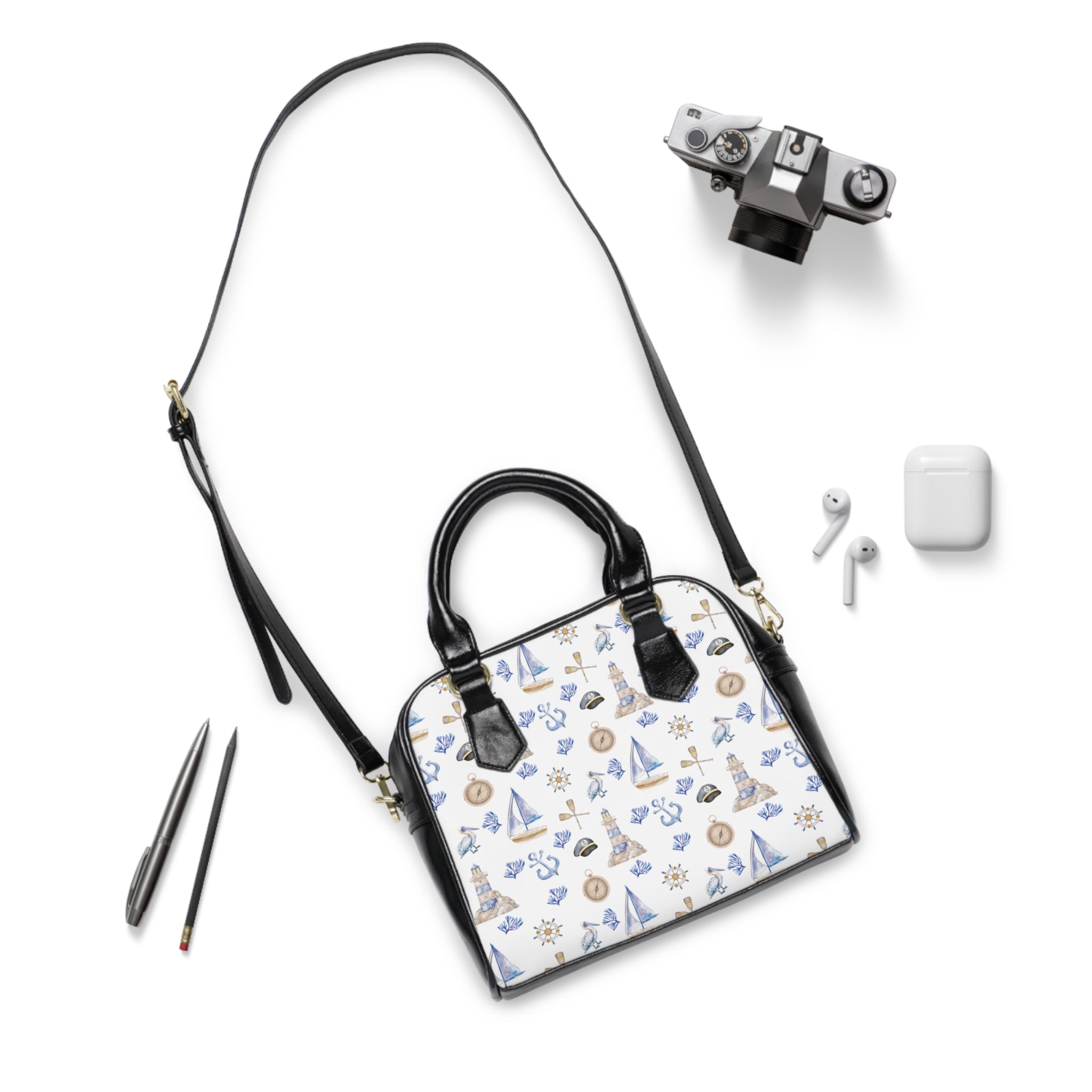 Sail Away- Shoulder Handbag, sailboat and light house pattern