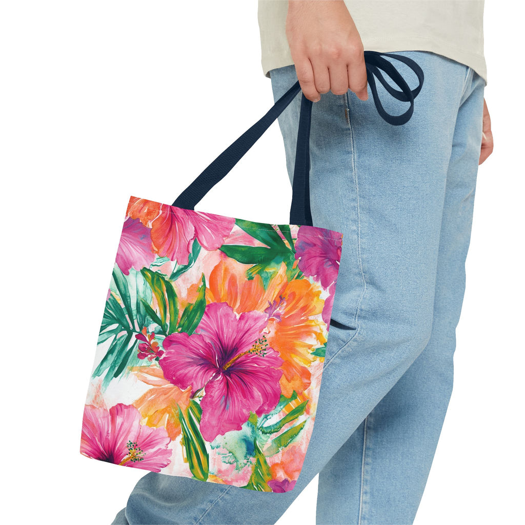 Pink Torpical Floral Tote Bag | Perfect for Beach Days, Shopping, or Gifts | Eco-Friendly, Lightweight, Summer Vibes, Travel Essential