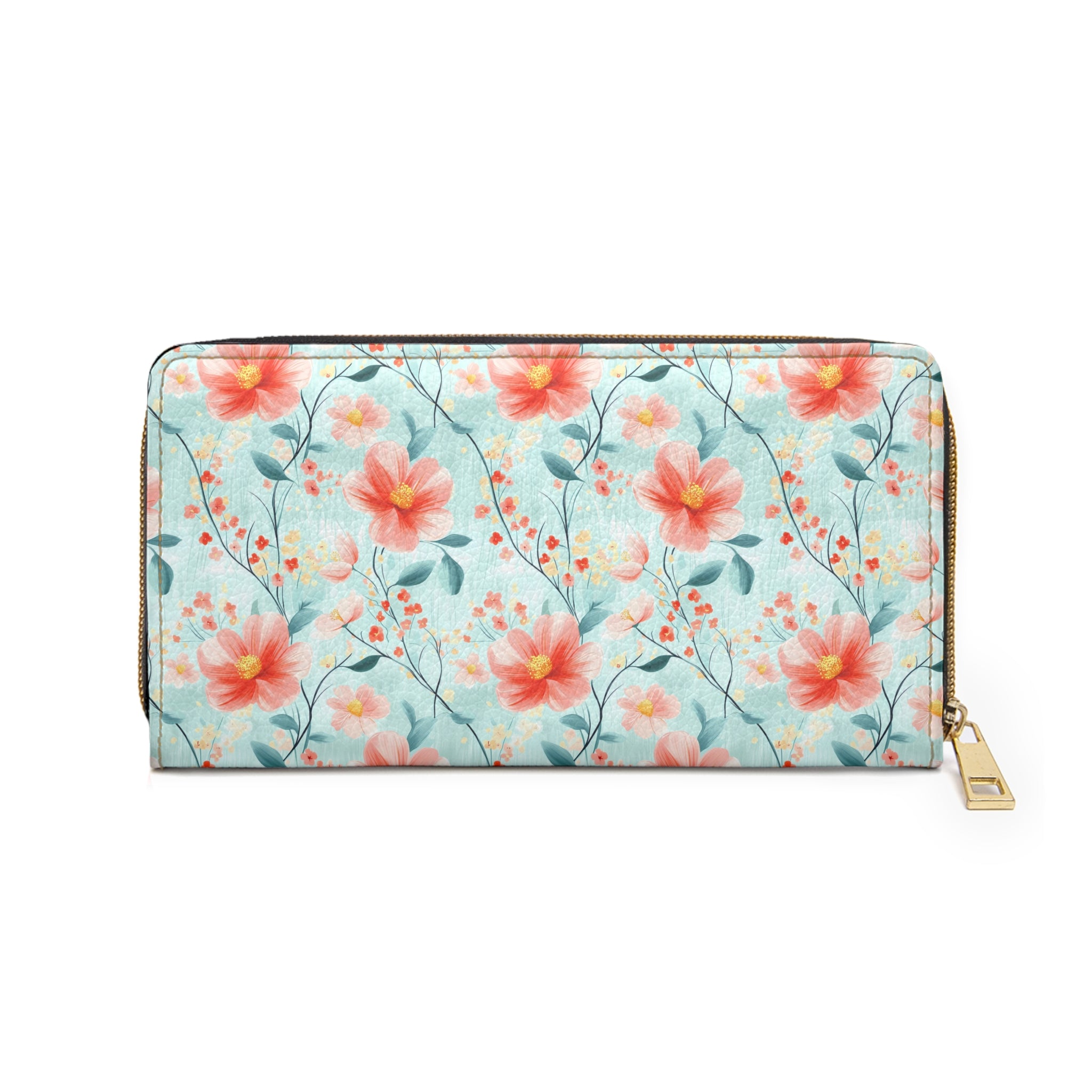 Teal Daisy Vegan Leather Wallet, Floral Zipper Wallet | Spring Accessory, Gift Idea for Her, Trendy Purse, Everyday Use, Elegant Floral Design