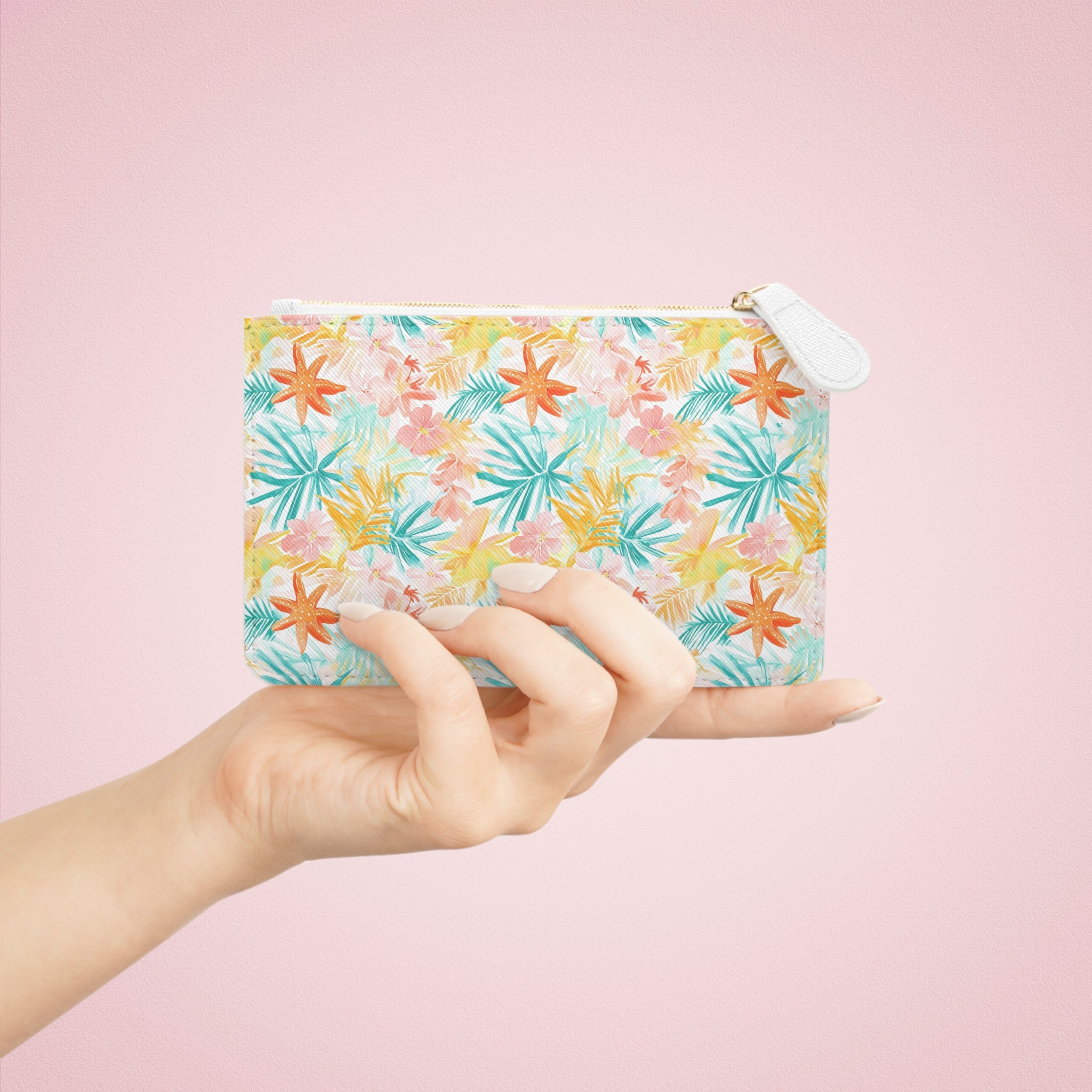 Tropical Starfish Mini  Vegan Leather Clutch Bag, Mini Clutch Bag, Tropical wallet, gift for her