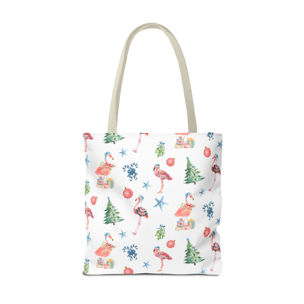 Christmas Flamingo Tote Bag, Holiday Gift, Summer Vibes, Beach Bag, Floral Shopper, Eco-Friendly，Gift Bag, Christmas Tote