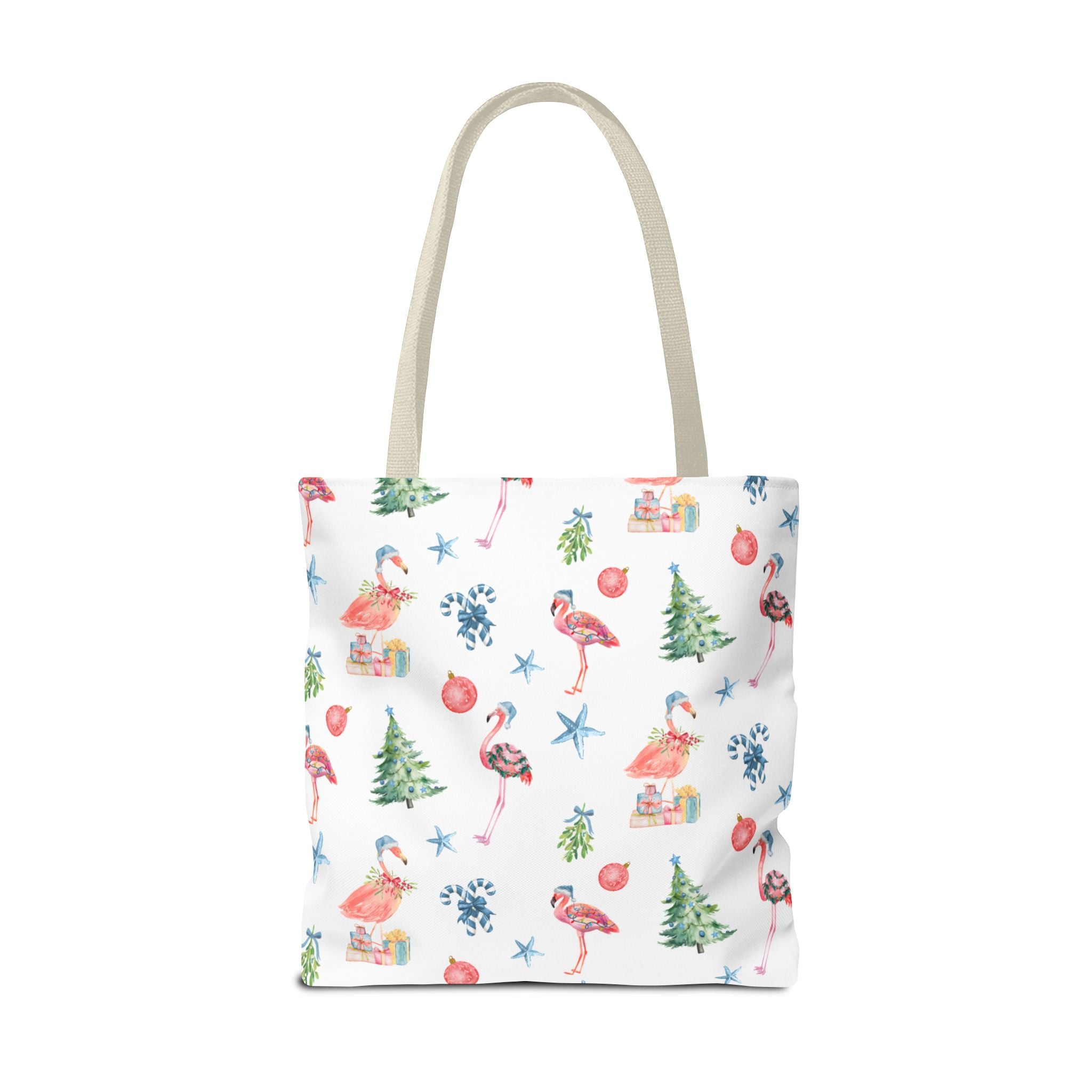 Christmas Flamingo Tote Bag, Holiday Gift, Summer Vibes, Beach Bag, Floral Shopper, Eco-Friendly，Gift Bag, Christmas Tote