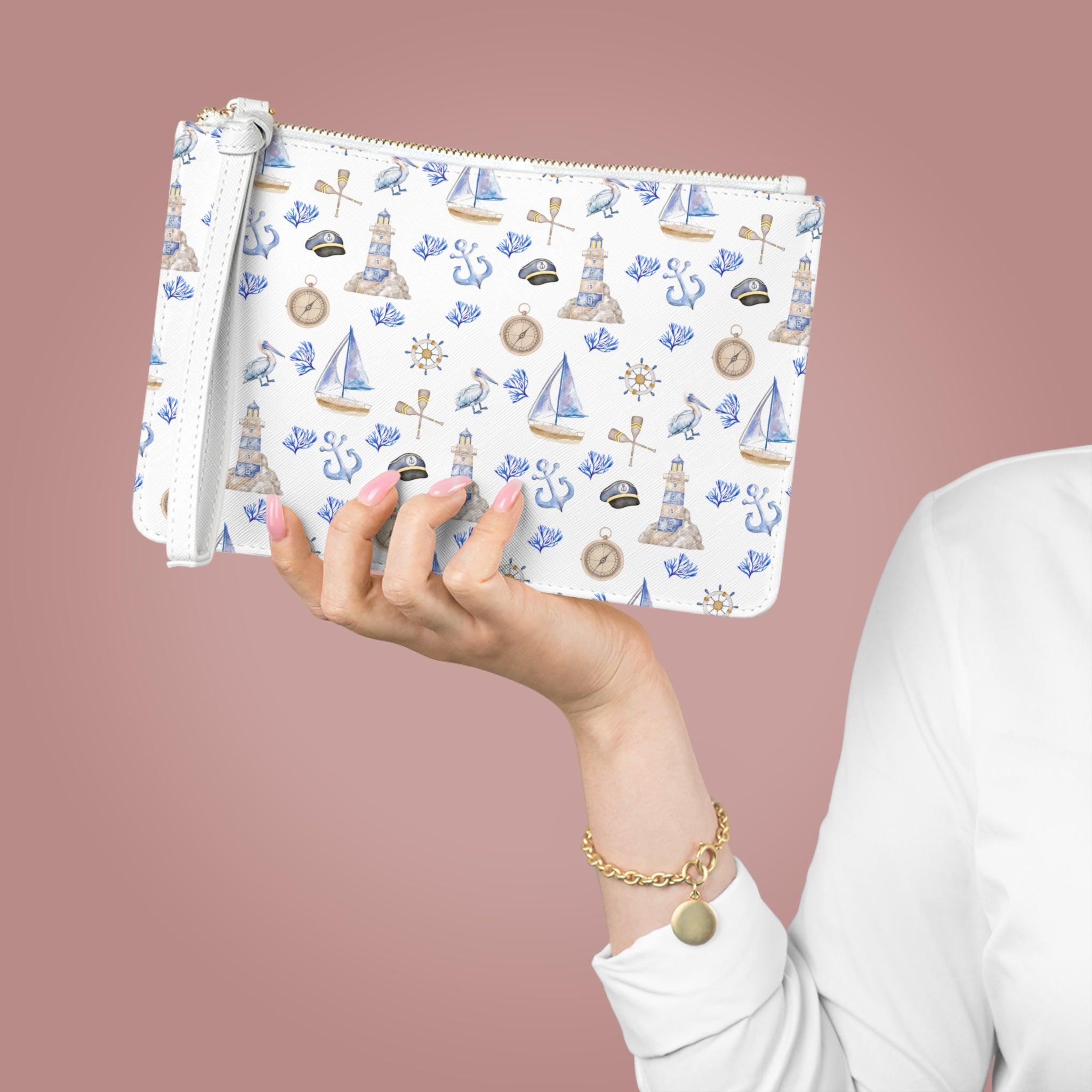 Sail Away Vegan Leather Clutch Bag - Coastal Seashells & Lighthouses Design, Perfect for Beach Days, Summer Vacations, Travel Pouch, Gift for [...]