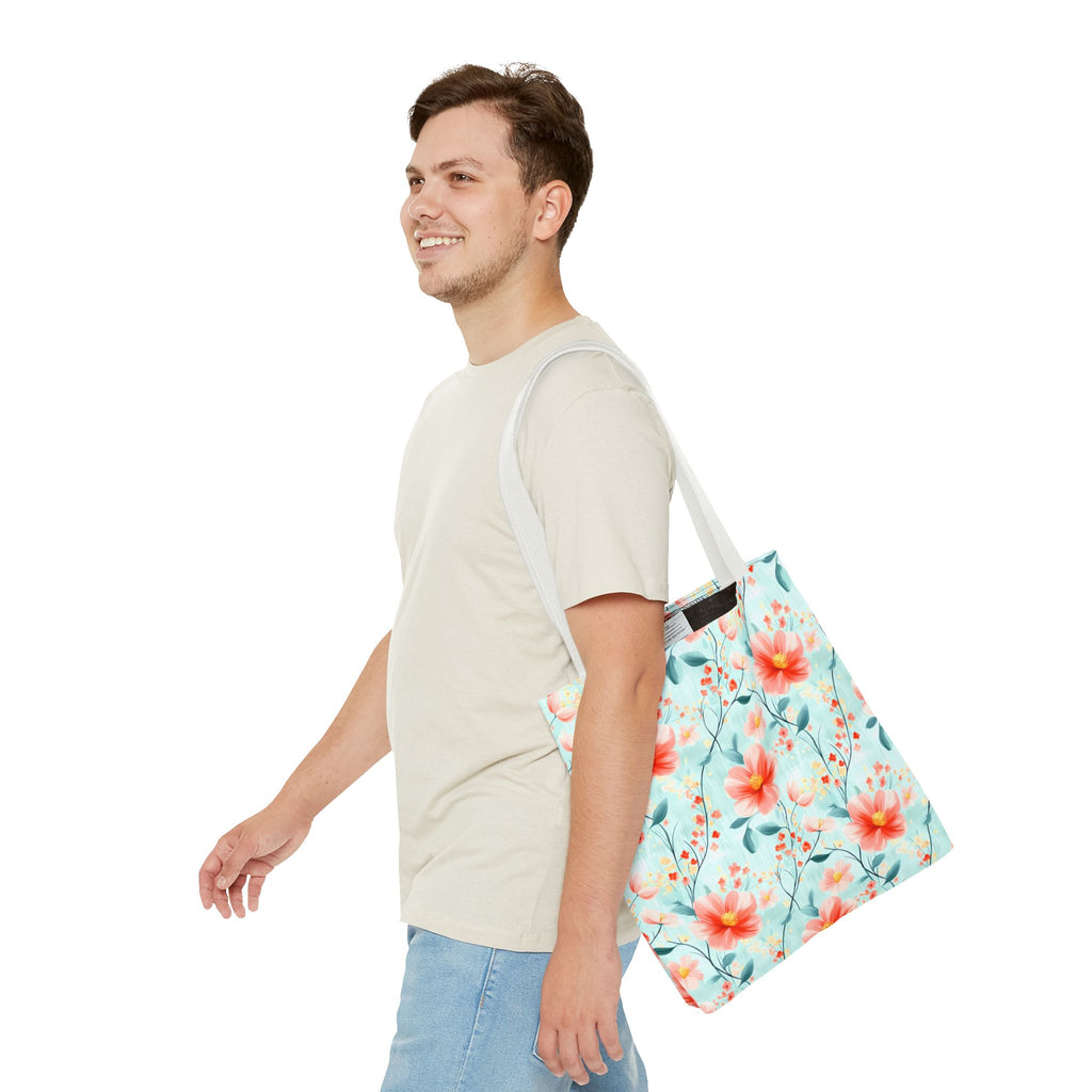 Teal Daisy - Floral Tote Bag, Boho Chic Carryall, Beach Bag, Gifts for Her, Spring Fashion Accessory, Eco-Friendly Shopping Bag