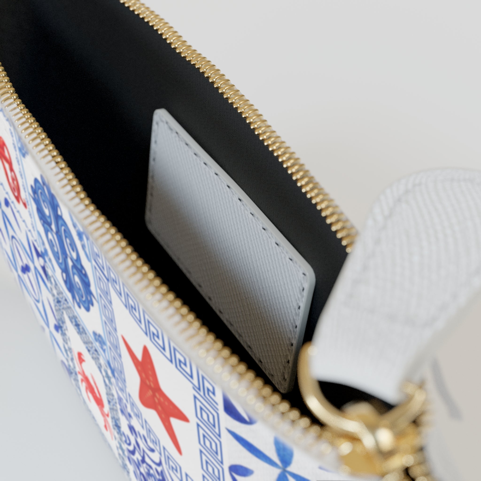 Greek Sea Mini Vegan Leather Clutch Bag, Ocean Pattern Pouch, Beach Accessory, Travel Organizer, Gift for Maritime Lovers